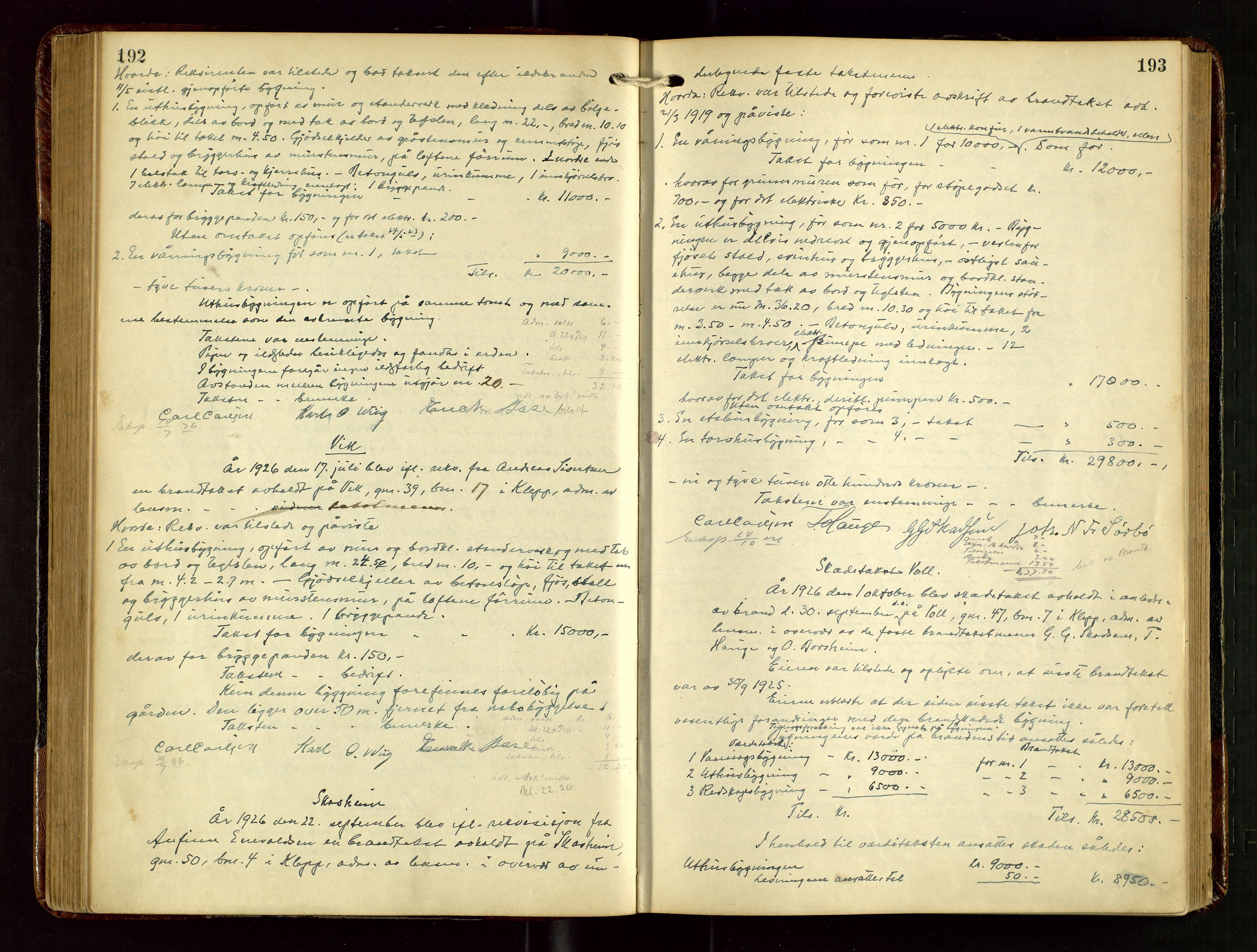 Klepp lensmannskontor, AV/SAST-A-100163/Gob/L0003: "Brandtakstprotokol", 1919-1939, p. 192-193