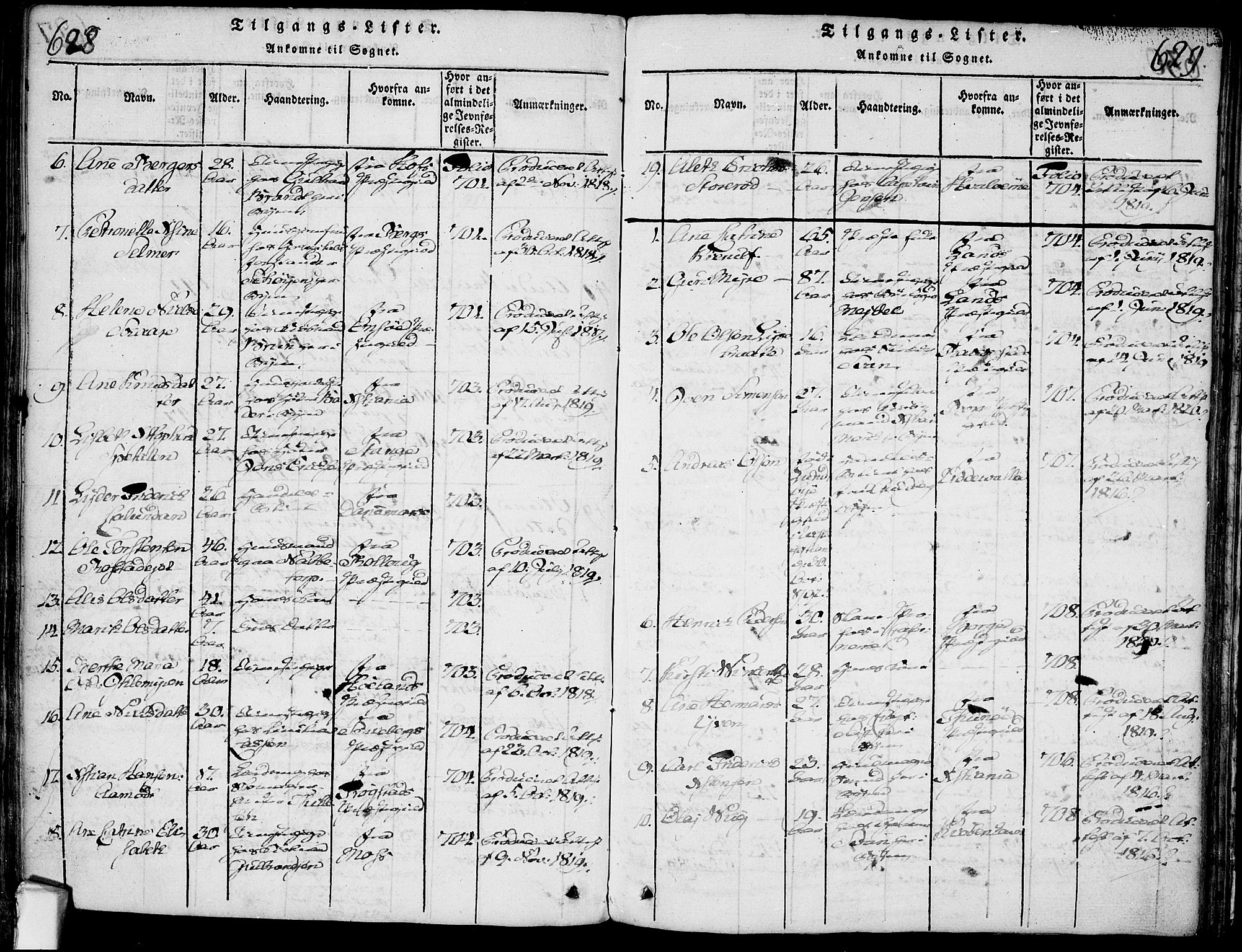 Fredrikstad prestekontor Kirkebøker, SAO/A-11082/F/Fa/L0004: Parish register (official) no. 4, 1816-1834, p. 628-629