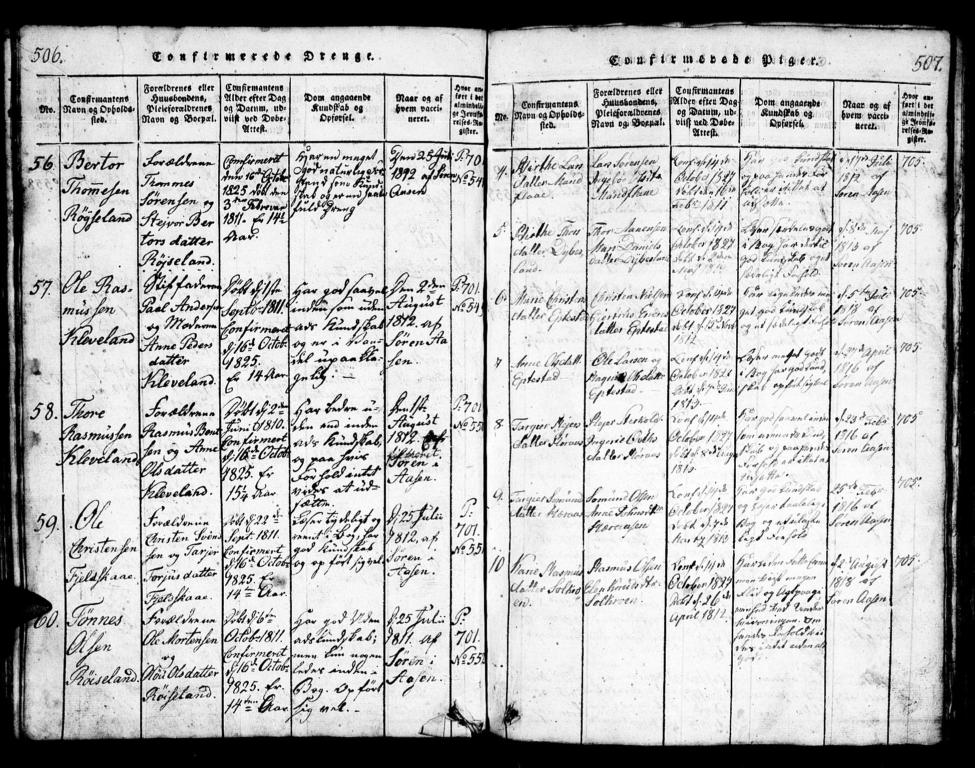 Bjelland sokneprestkontor, AV/SAK-1111-0005/F/Fb/Fbb/L0003: Parish register (copy) no. B 3, 1816-1868, p. 506-507