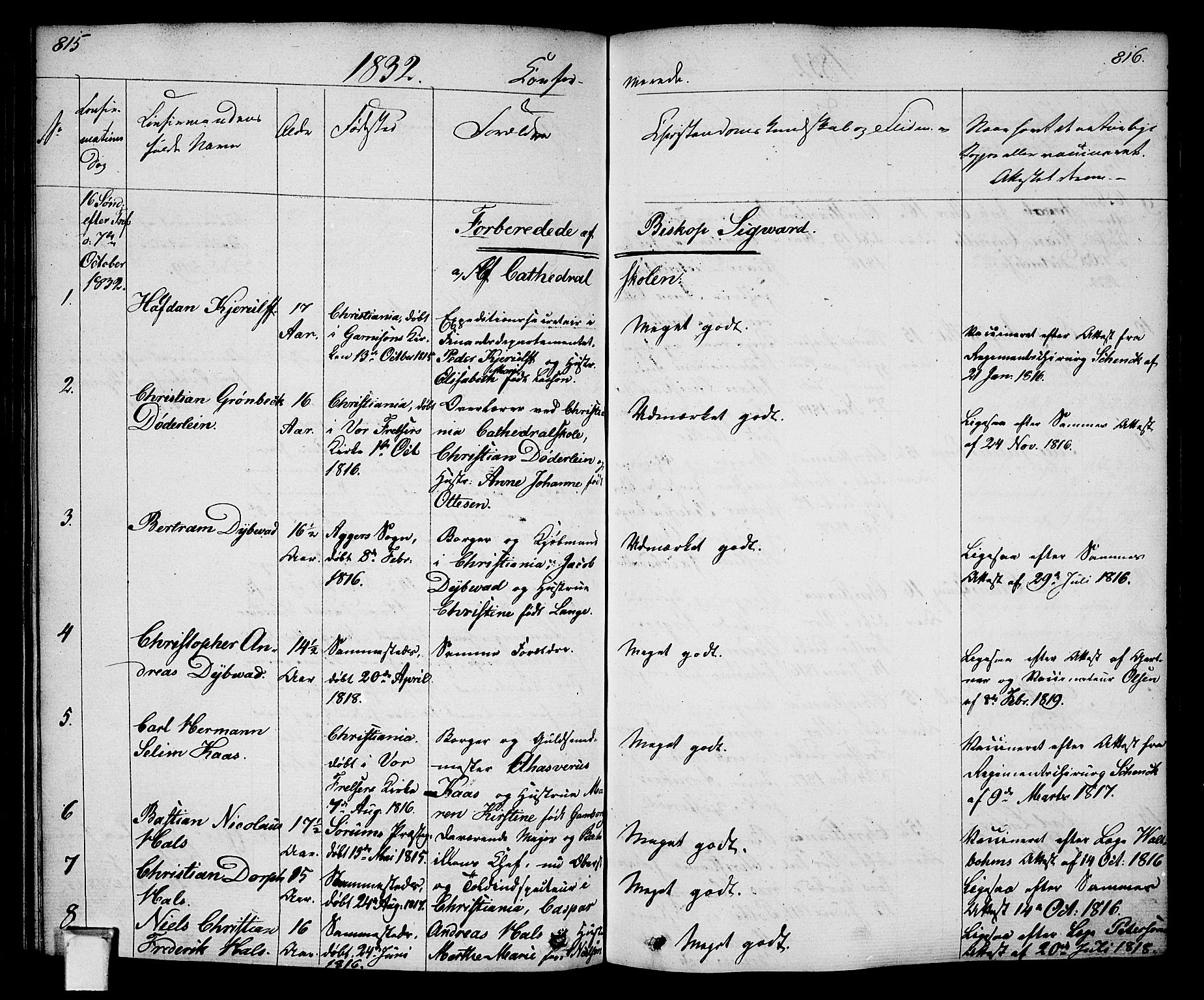 Oslo domkirke Kirkebøker, SAO/A-10752/F/Fa/L0011: Parish register (official) no. 11, 1830-1836, p. 815-816