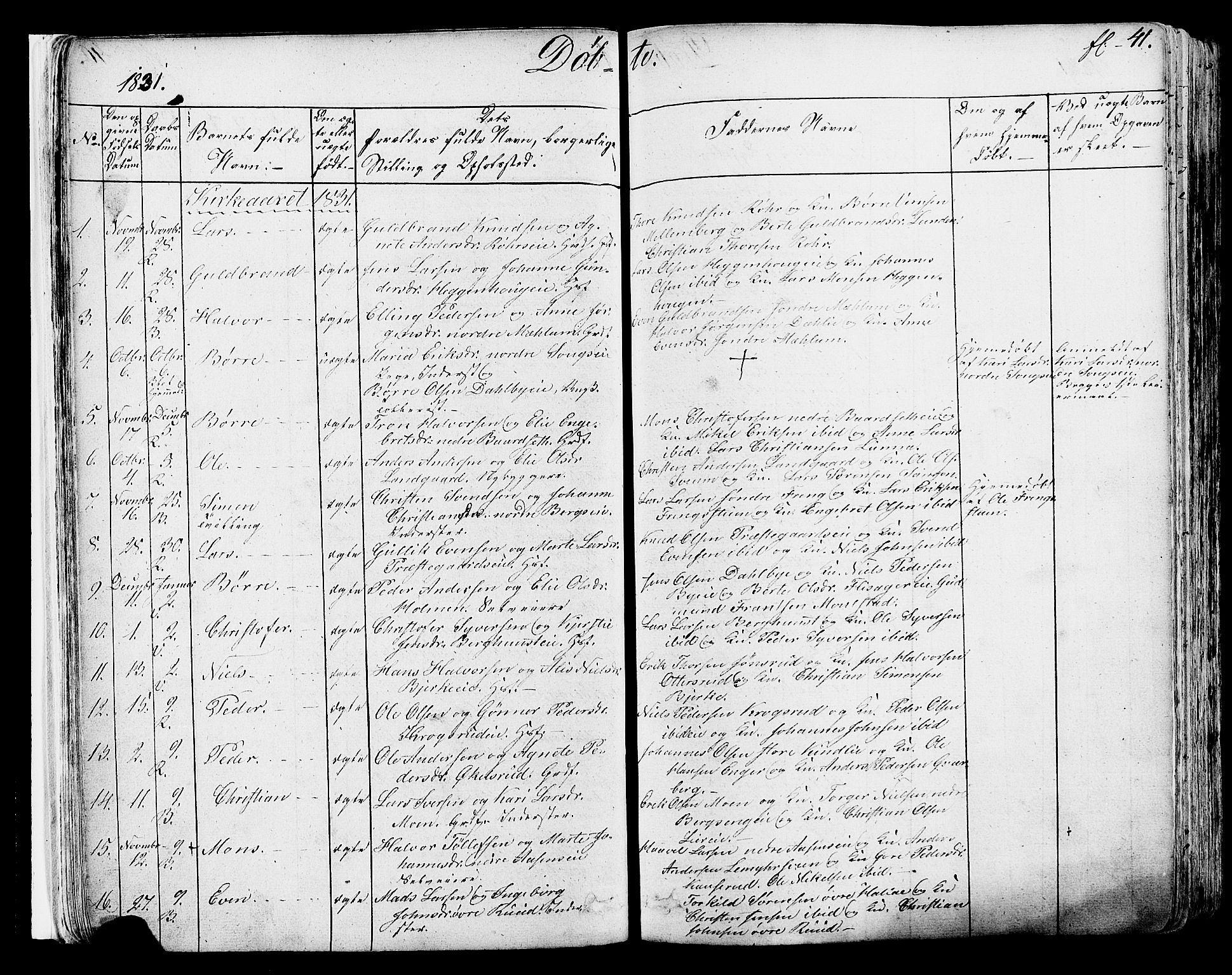 Ringsaker prestekontor, AV/SAH-PREST-014/K/Ka/L0007: Parish register (official) no. 7A, 1826-1837, p. 41