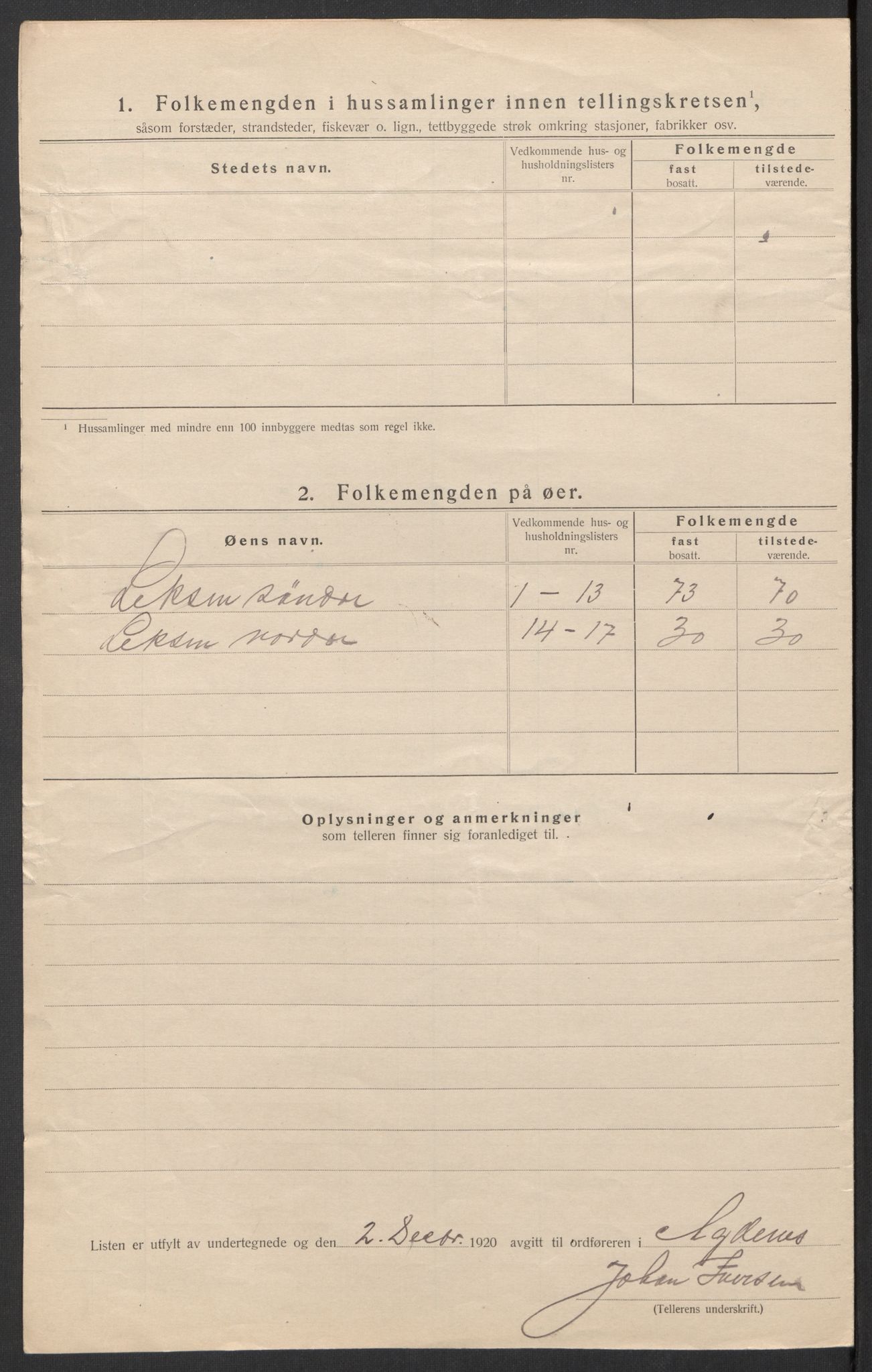 SAT, 1920 census for Agdenes, 1920, p. 32