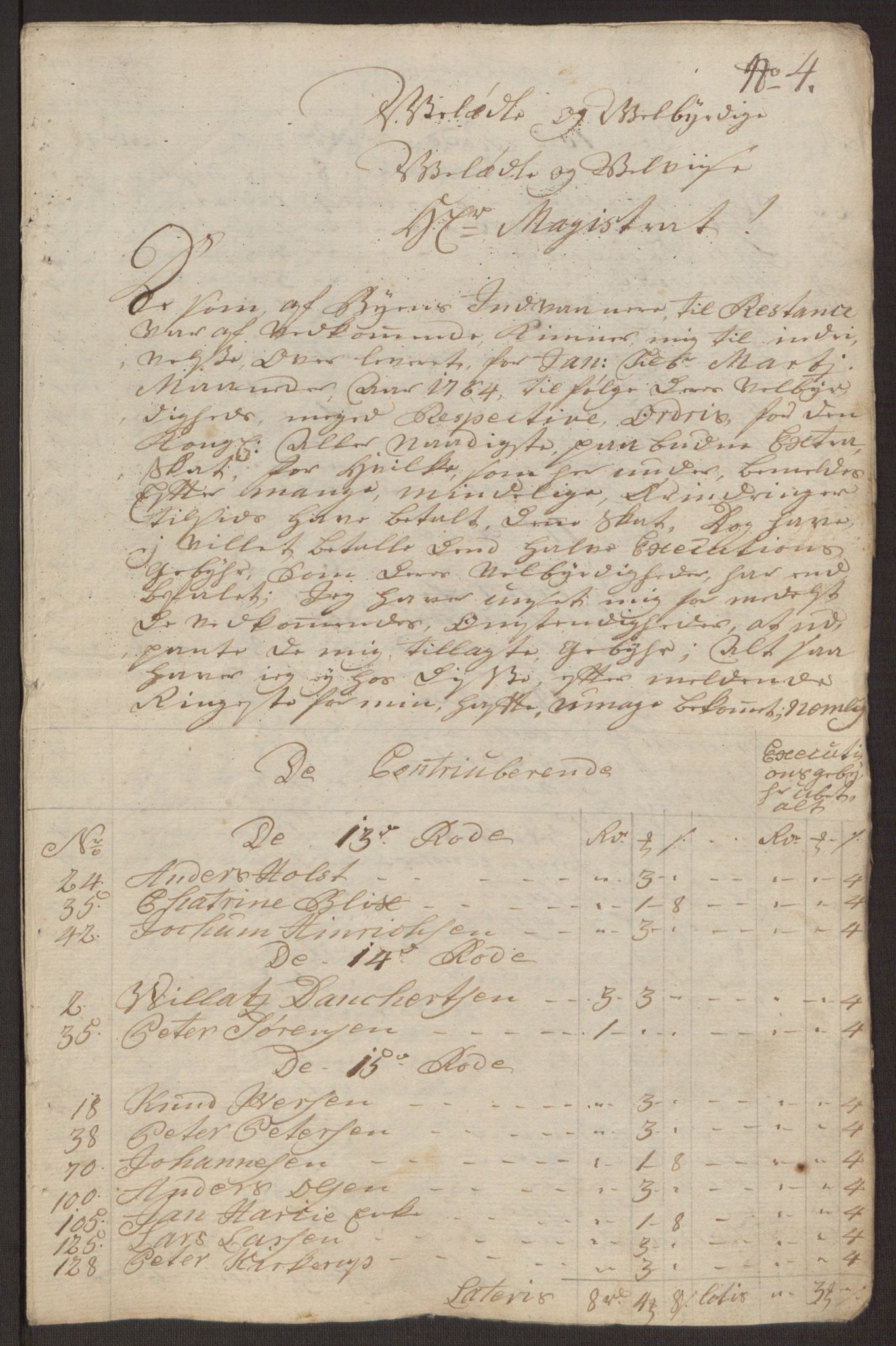 Rentekammeret inntil 1814, Reviderte regnskaper, Byregnskaper, AV/RA-EA-4066/R/Rp/L0367/0001: [P21] Kontribusjonsregnskap / Ekstraskatt, 1764, p. 93