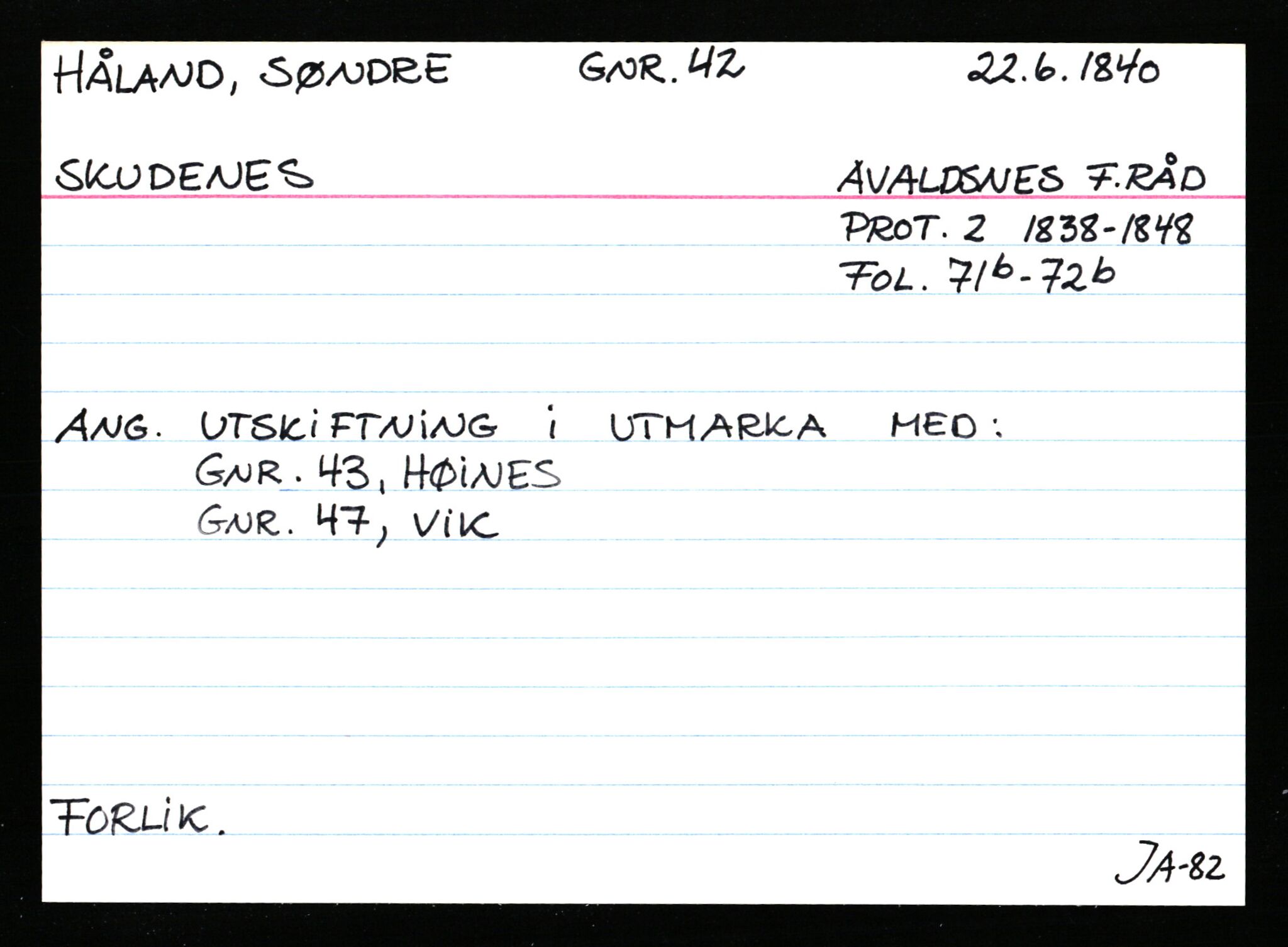 Statsarkivet i Stavanger, AV/SAST-A-101971/03/Y/Ym/L0028: Åstedskort sortert etter gårdsnavn: Hølleland - Ikdal, 1600-1950, p. 280