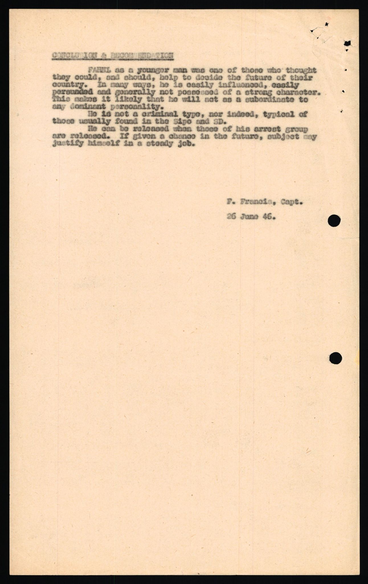 Forsvaret, Forsvarets overkommando II, AV/RA-RAFA-3915/D/Db/L0038: CI Questionaires. Tyske okkupasjonsstyrker i Norge. Østerrikere., 1945-1946, p. 275