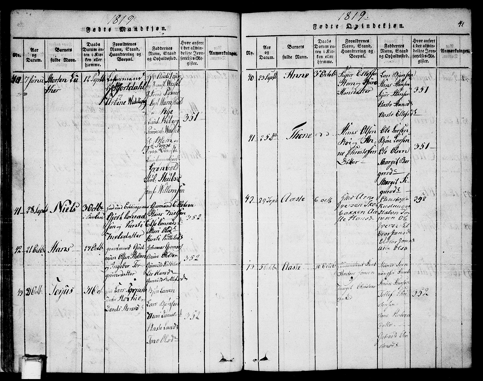 Sauherad kirkebøker, SAKO/A-298/F/Fa/L0005: Parish register (official) no. I 5, 1815-1829, p. 41
