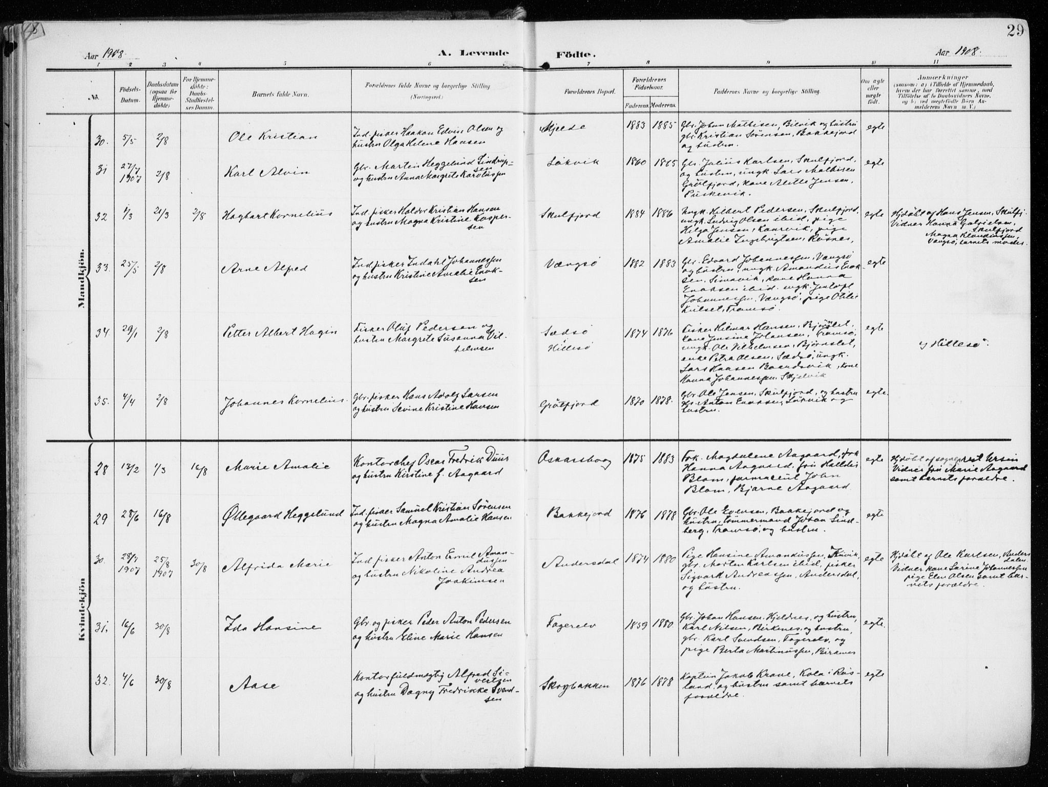 Tromsøysund sokneprestkontor, AV/SATØ-S-1304/G/Ga/L0007kirke: Parish register (official) no. 7, 1907-1914, p. 29