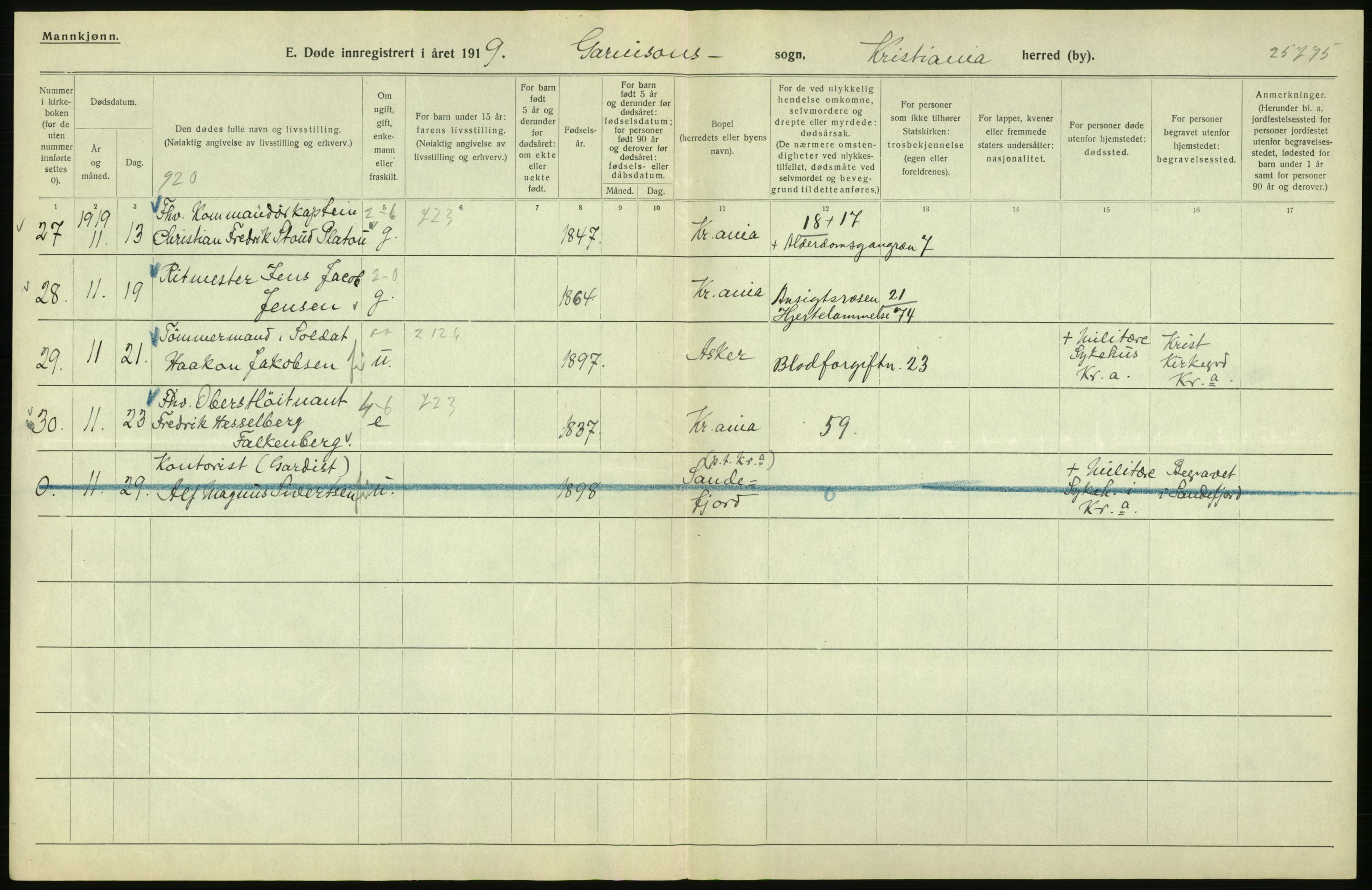 Statistisk sentralbyrå, Sosiodemografiske emner, Befolkning, AV/RA-S-2228/D/Df/Dfb/Dfbi/L0010: Kristiania: Døde, 1919, p. 748