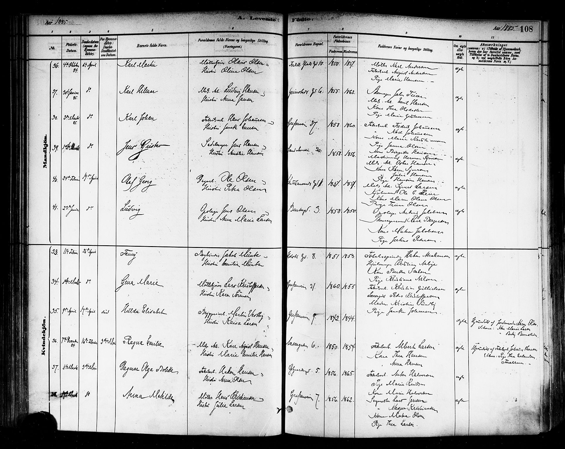 Sagene prestekontor Kirkebøker, SAO/A-10796/F/L0001: Parish register (official) no. 1, 1880-1893, p. 108