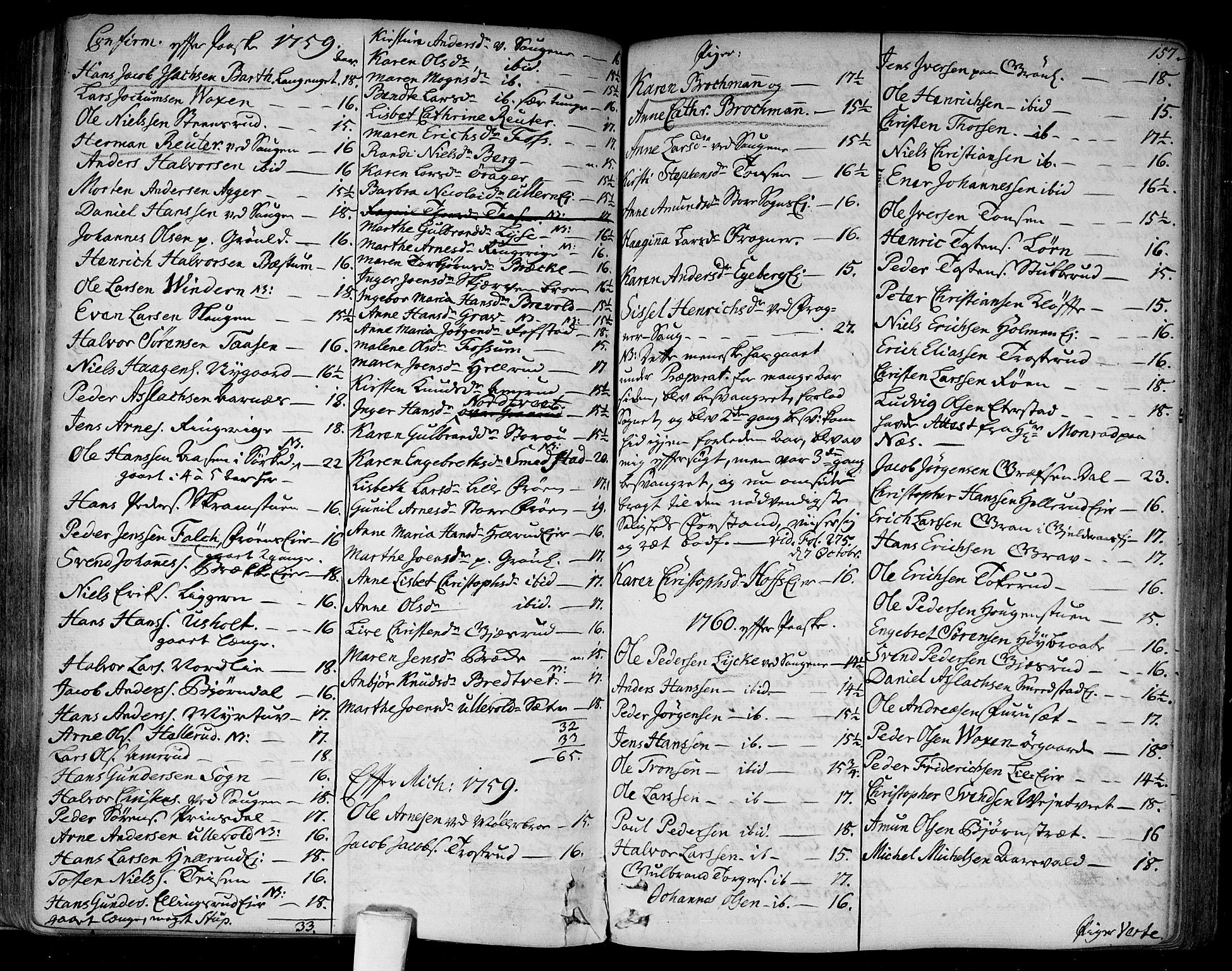 Aker prestekontor kirkebøker, SAO/A-10861/F/L0008: Parish register (official) no. 8, 1749-1765, p. 157