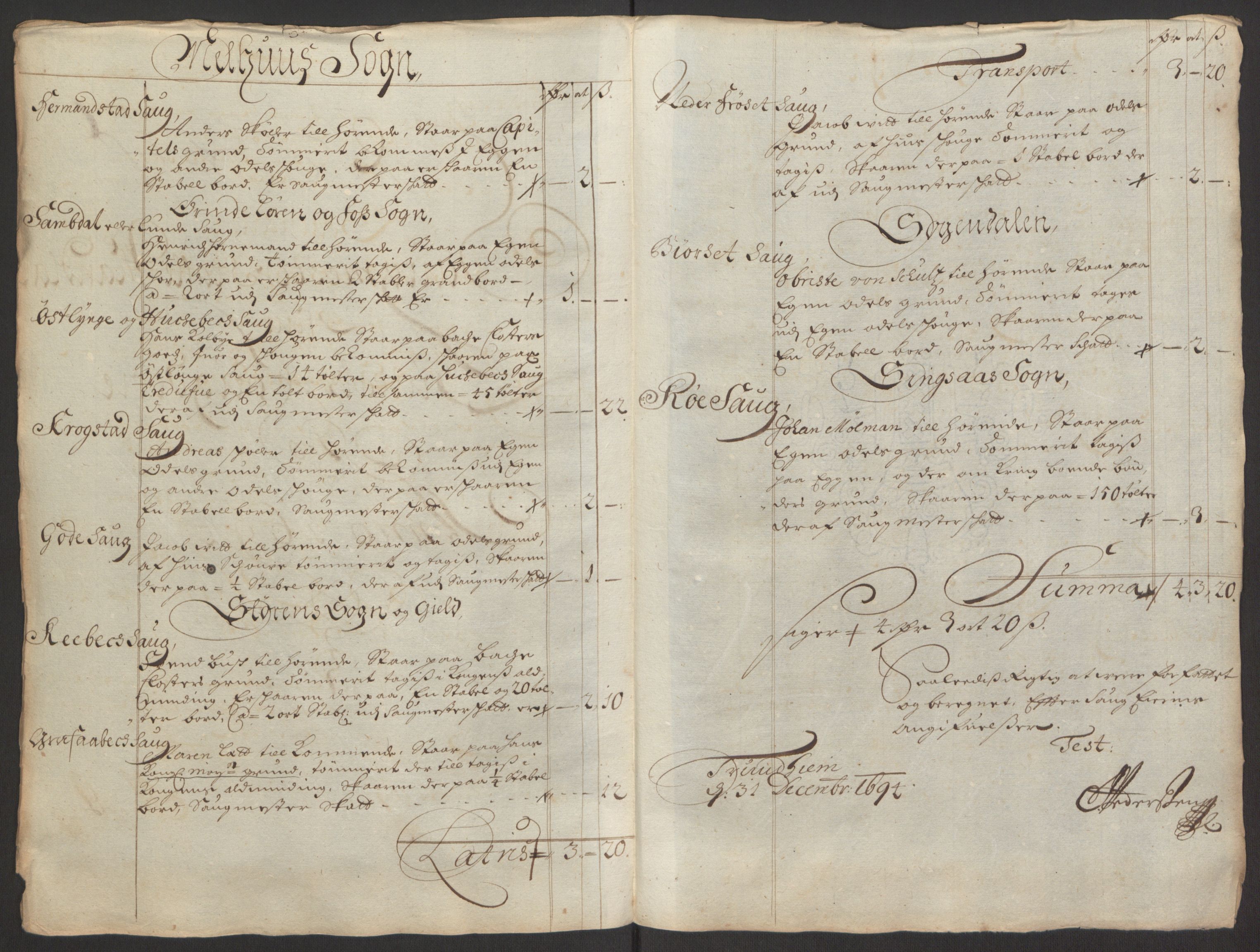 Rentekammeret inntil 1814, Reviderte regnskaper, Fogderegnskap, RA/EA-4092/R60/L3944: Fogderegnskap Orkdal og Gauldal, 1694, p. 361