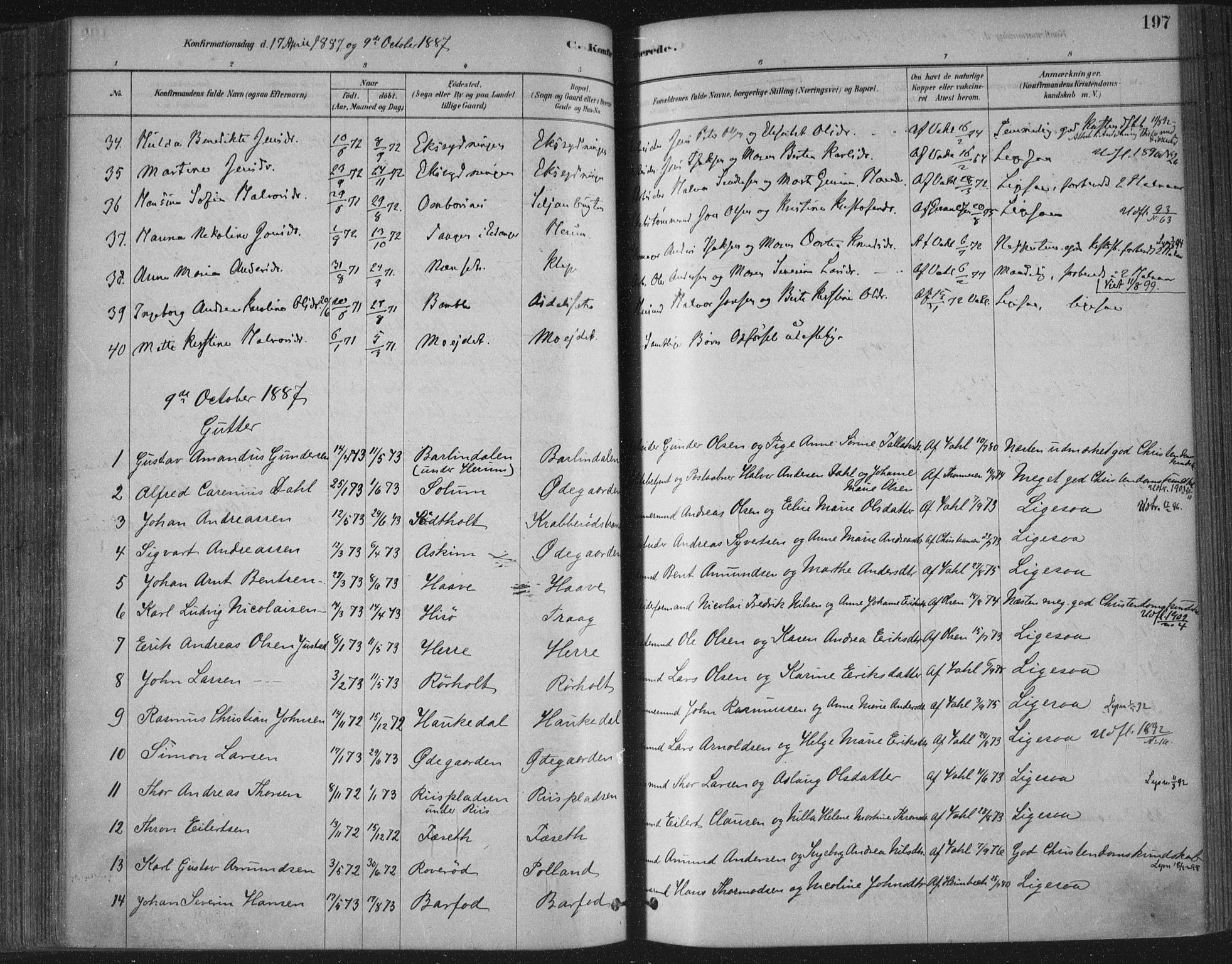 Bamble kirkebøker, SAKO/A-253/F/Fa/L0007: Parish register (official) no. I 7, 1878-1888, p. 197