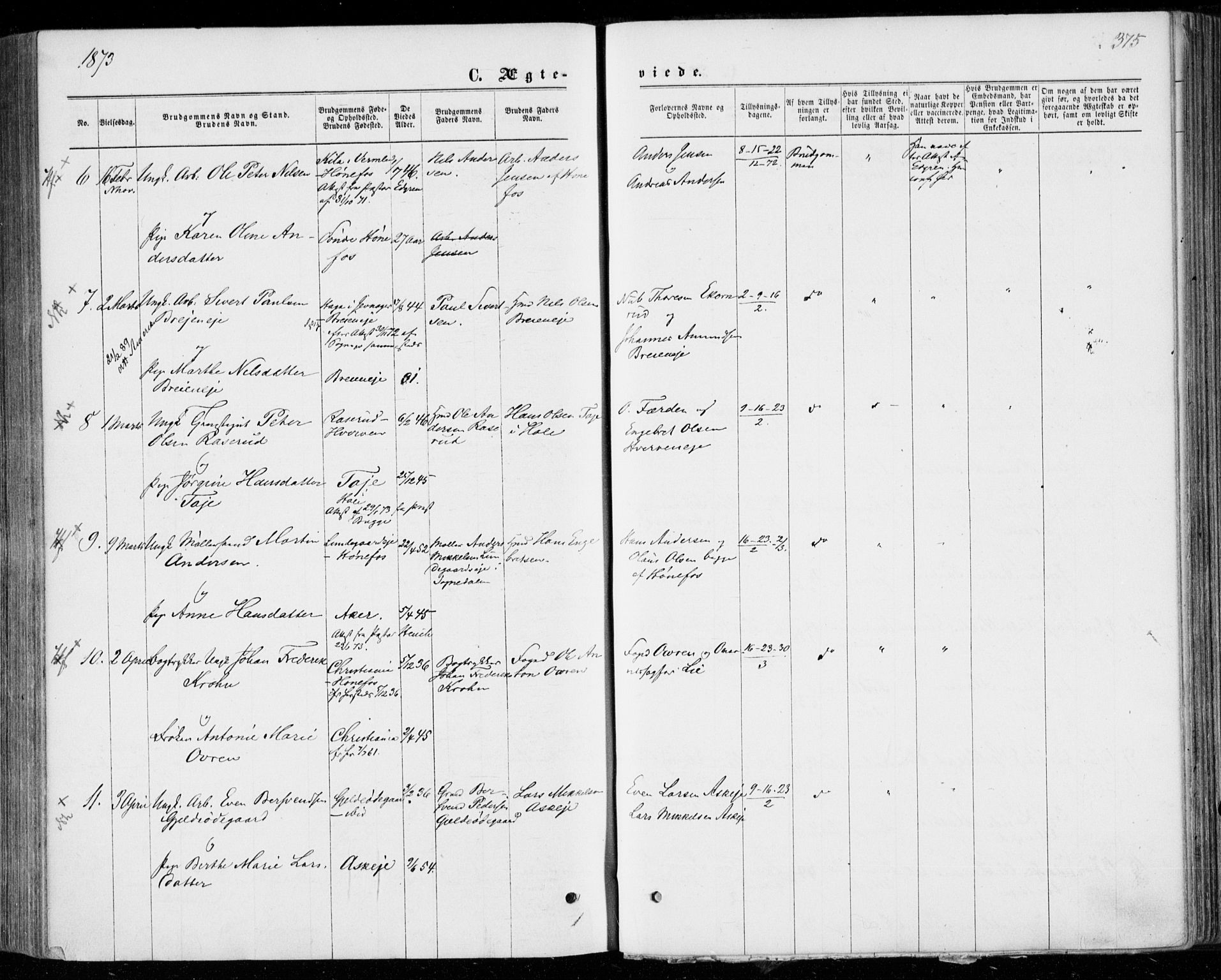 Norderhov kirkebøker, AV/SAKO-A-237/F/Fa/L0013: Parish register (official) no. 13, 1866-1874, p. 375