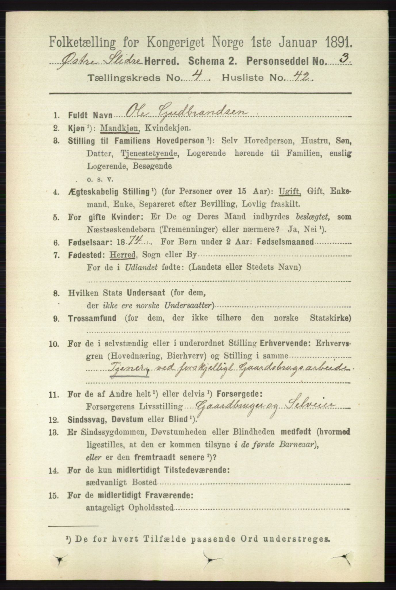 RA, 1891 census for 0544 Øystre Slidre, 1891, p. 1435