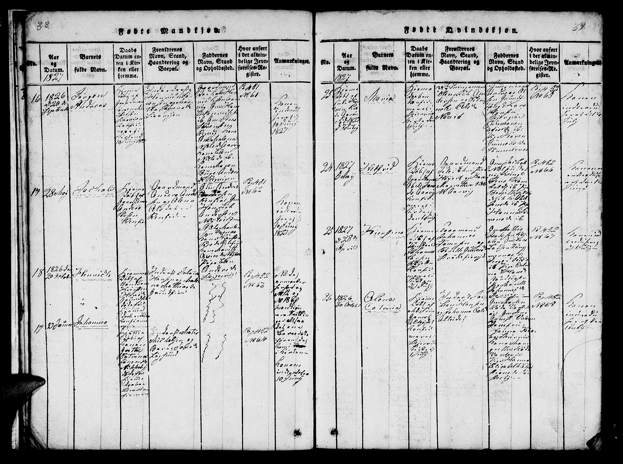 Skjervøy sokneprestkontor, AV/SATØ-S-1300/H/Ha/Hab/L0001klokker: Parish register (copy) no. 1, 1825-1838, p. 38-39