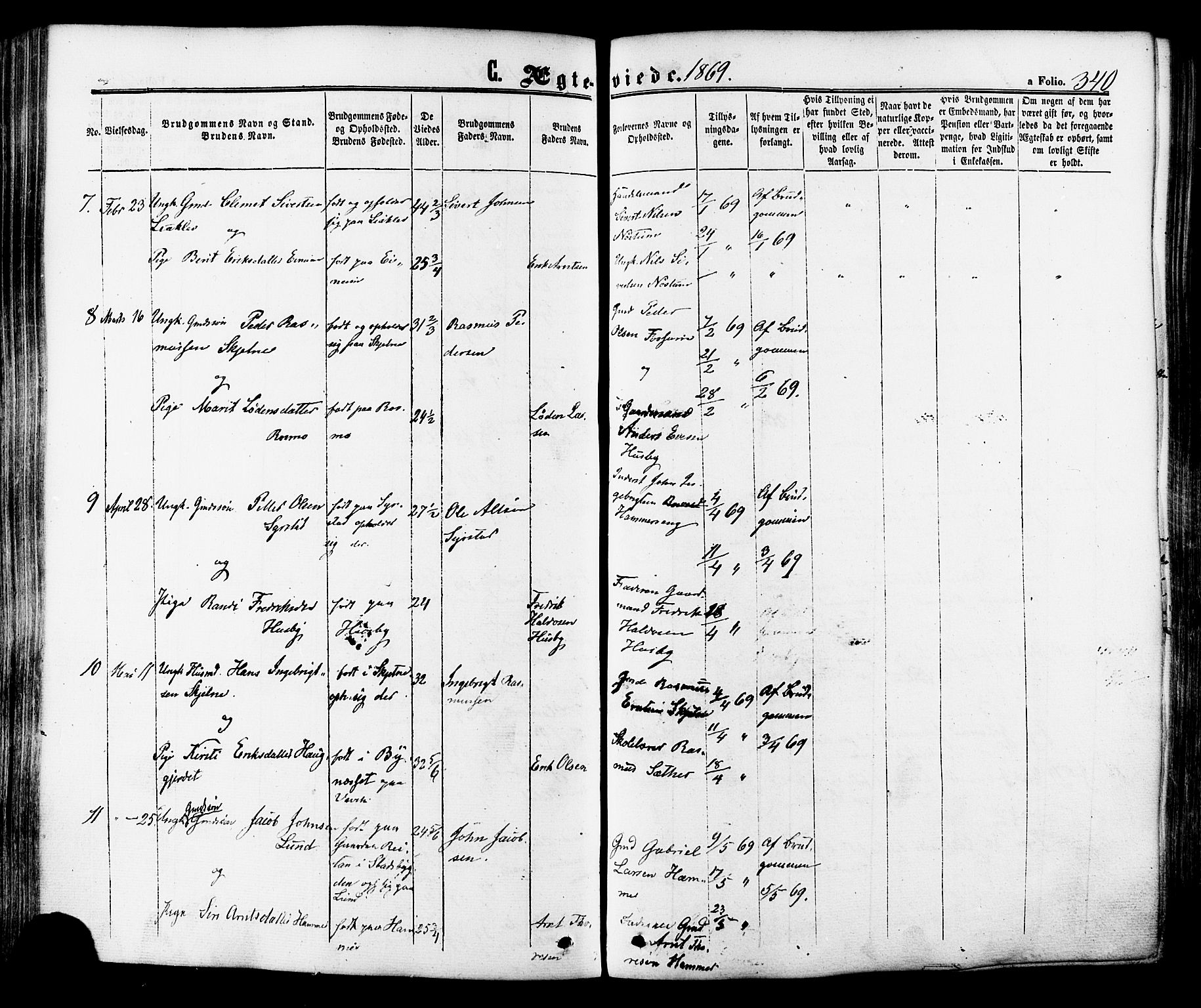 Ministerialprotokoller, klokkerbøker og fødselsregistre - Sør-Trøndelag, SAT/A-1456/665/L0772: Parish register (official) no. 665A07, 1856-1878, p. 340
