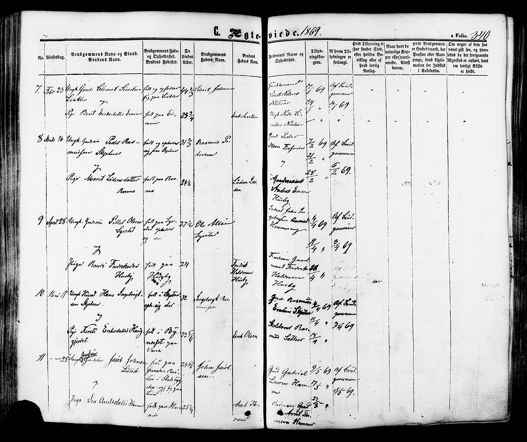 Ministerialprotokoller, klokkerbøker og fødselsregistre - Sør-Trøndelag, AV/SAT-A-1456/665/L0772: Parish register (official) no. 665A07, 1856-1878, p. 340