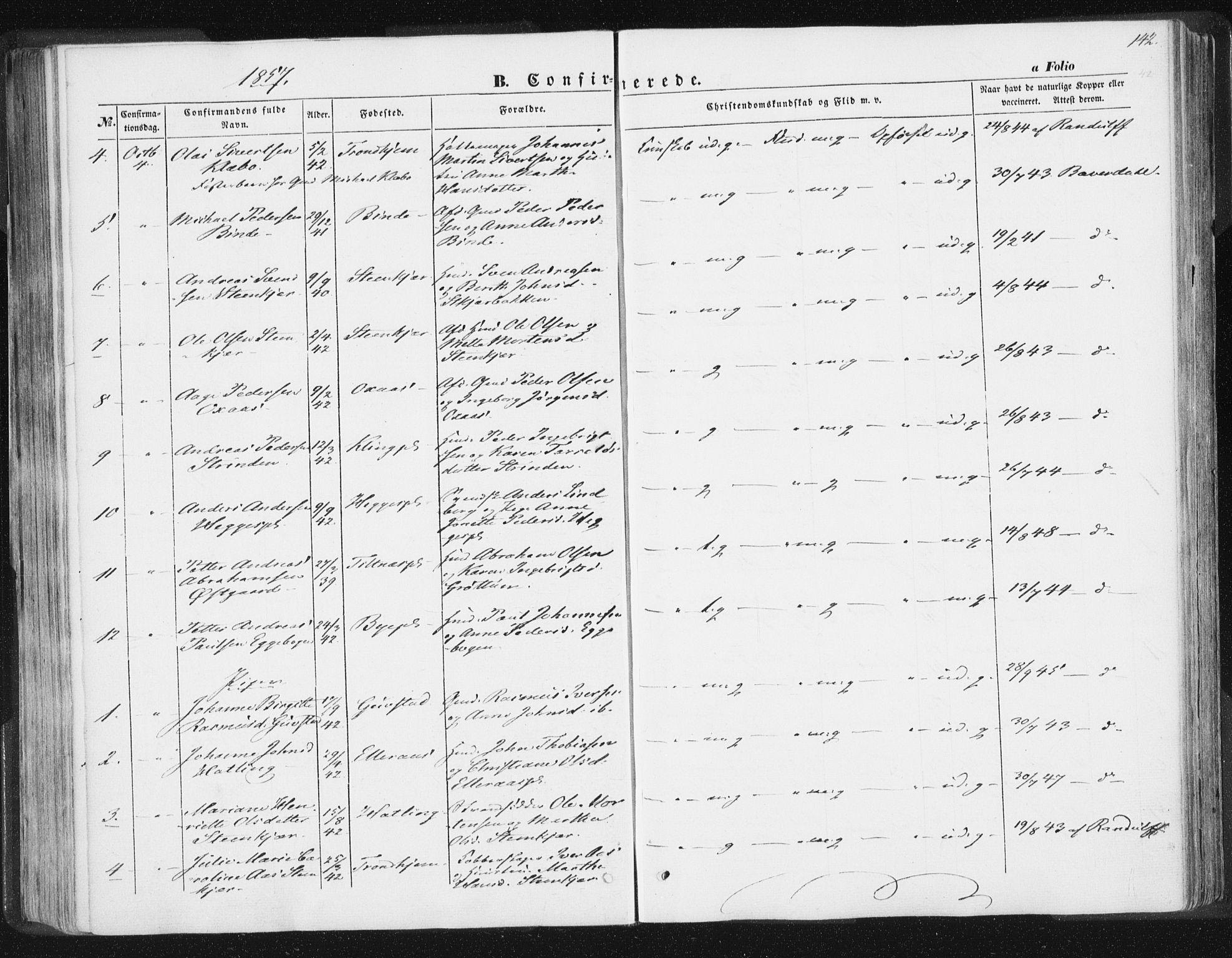 Ministerialprotokoller, klokkerbøker og fødselsregistre - Nord-Trøndelag, SAT/A-1458/746/L0446: Parish register (official) no. 746A05, 1846-1859, p. 142