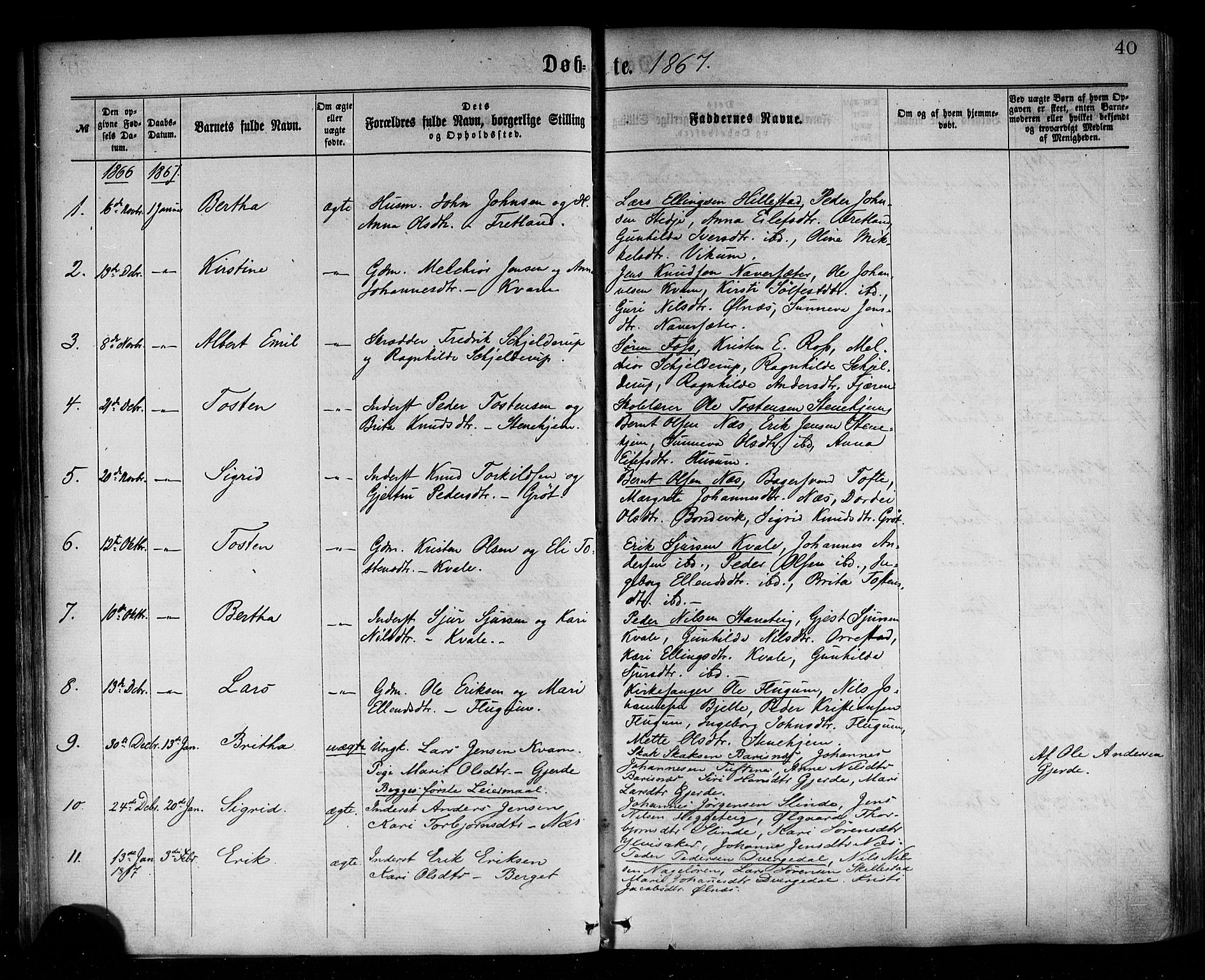 Sogndal sokneprestembete, SAB/A-81301/H/Haa/Haaa/L0014: Parish register (official) no. A 14, 1864-1877, p. 40
