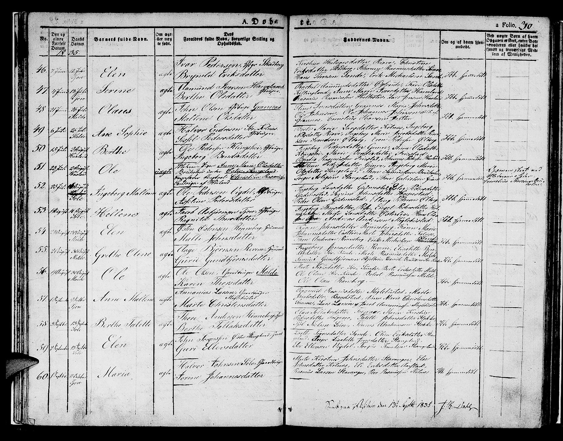 Håland sokneprestkontor, AV/SAST-A-101802/001/30BA/L0005: Parish register (official) no. A 5, 1829-1841, p. 30