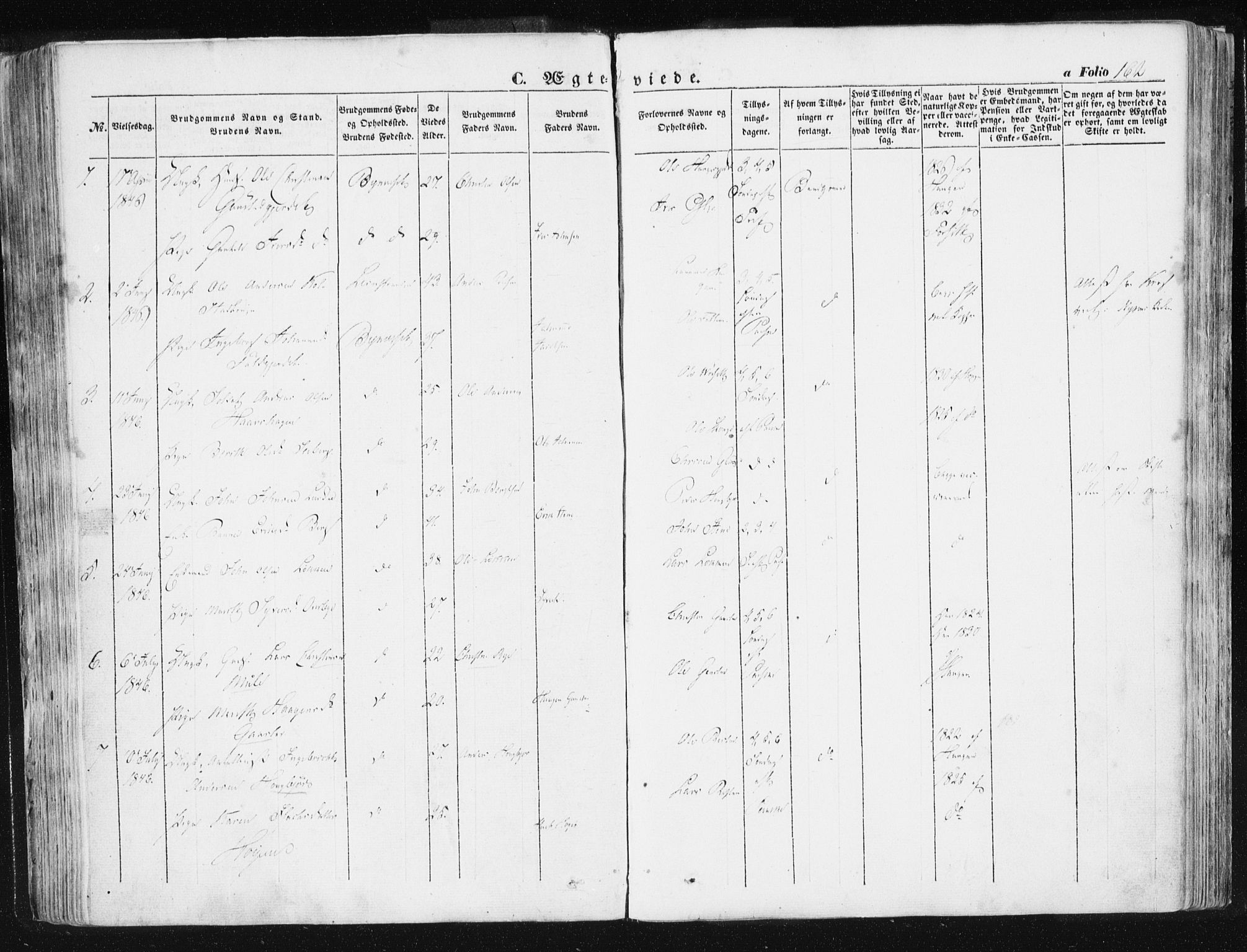 Ministerialprotokoller, klokkerbøker og fødselsregistre - Sør-Trøndelag, SAT/A-1456/612/L0376: Parish register (official) no. 612A08, 1846-1859, p. 162