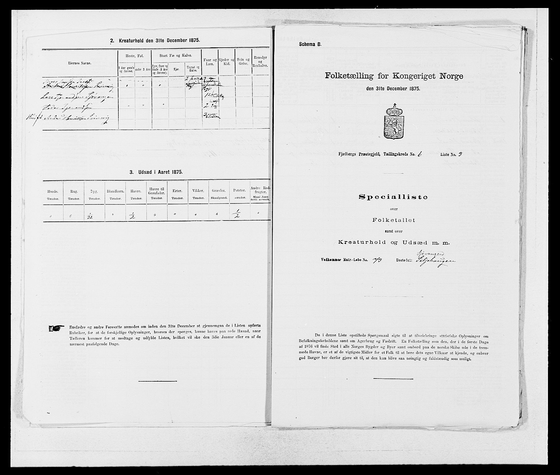 SAB, 1875 census for 1213P Fjelberg, 1875, p. 601