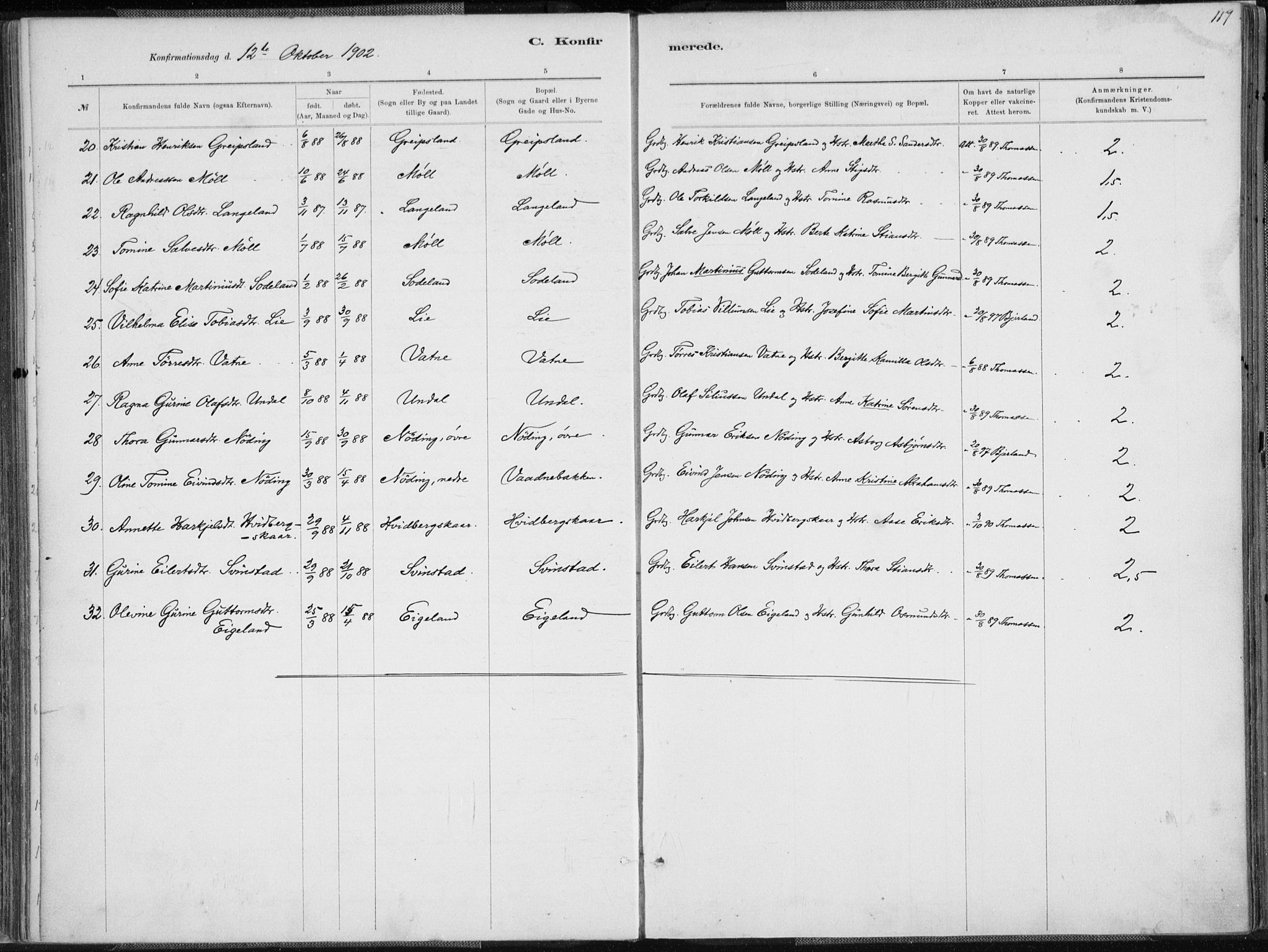Holum sokneprestkontor, AV/SAK-1111-0022/F/Fa/Faa/L0007: Parish register (official) no. A 7, 1884-1907, p. 117