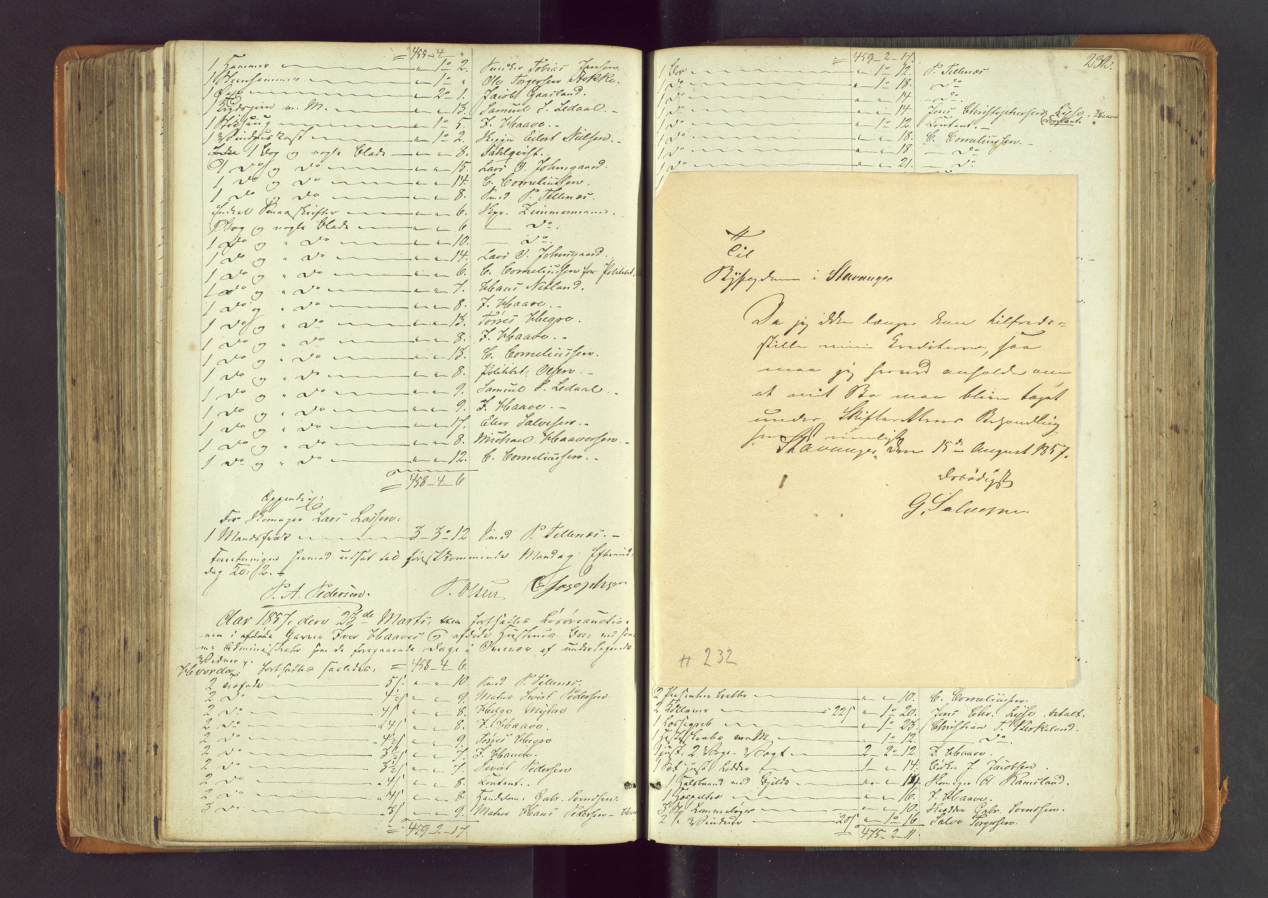 Stavanger byfogd, SAST/A-101408/001/5/50/503BA/L0002: Registreringsprotokoll, 1846-1864, p. 232