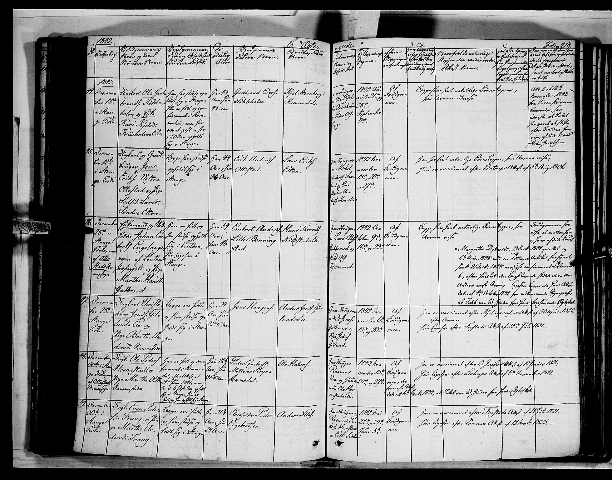 Stange prestekontor, AV/SAH-PREST-002/K/L0010: Parish register (official) no. 10, 1835-1845, p. 219