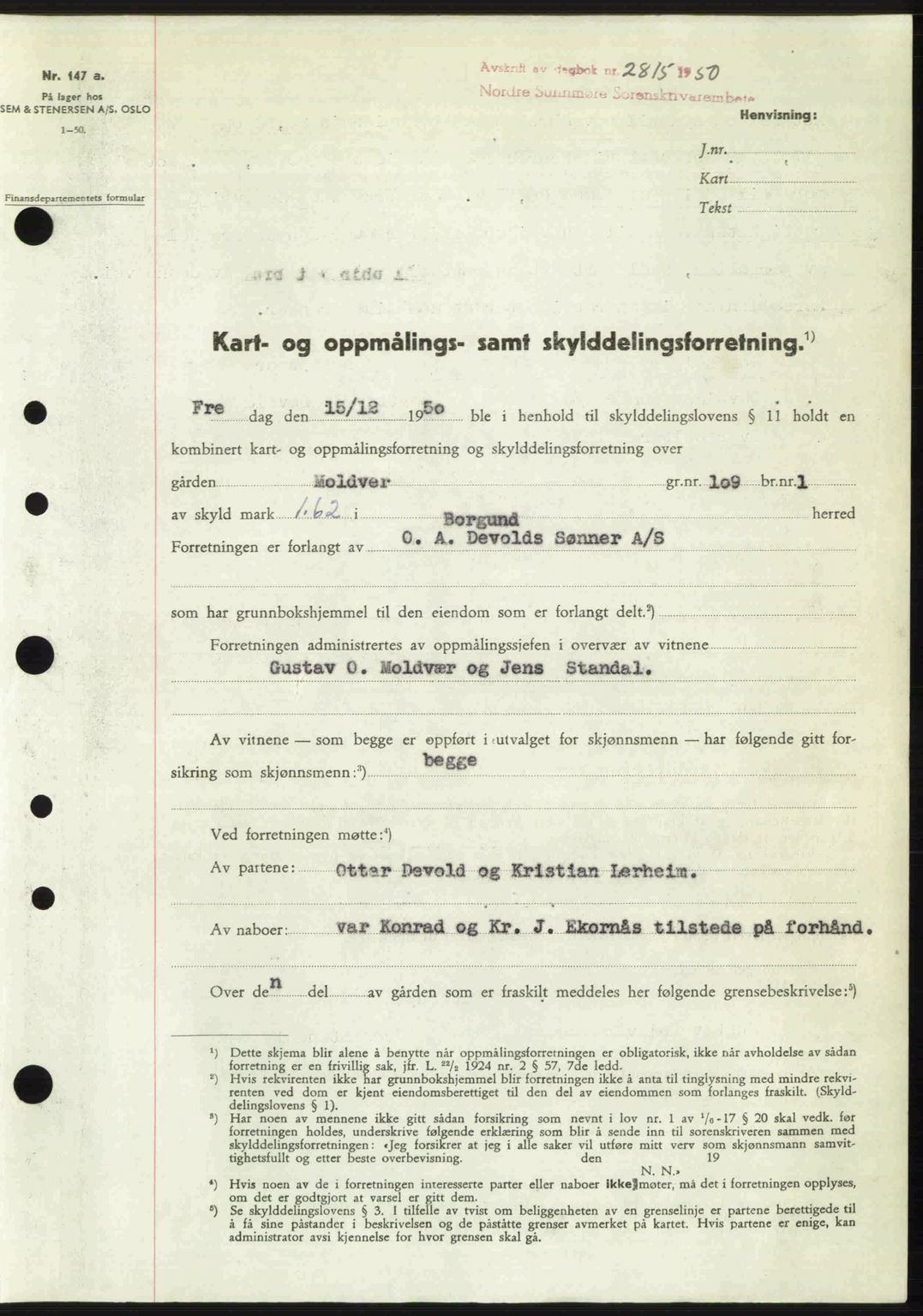 Nordre Sunnmøre sorenskriveri, AV/SAT-A-0006/1/2/2C/2Ca: Mortgage book no. A36, 1950-1950, Diary no: : 2815/1950