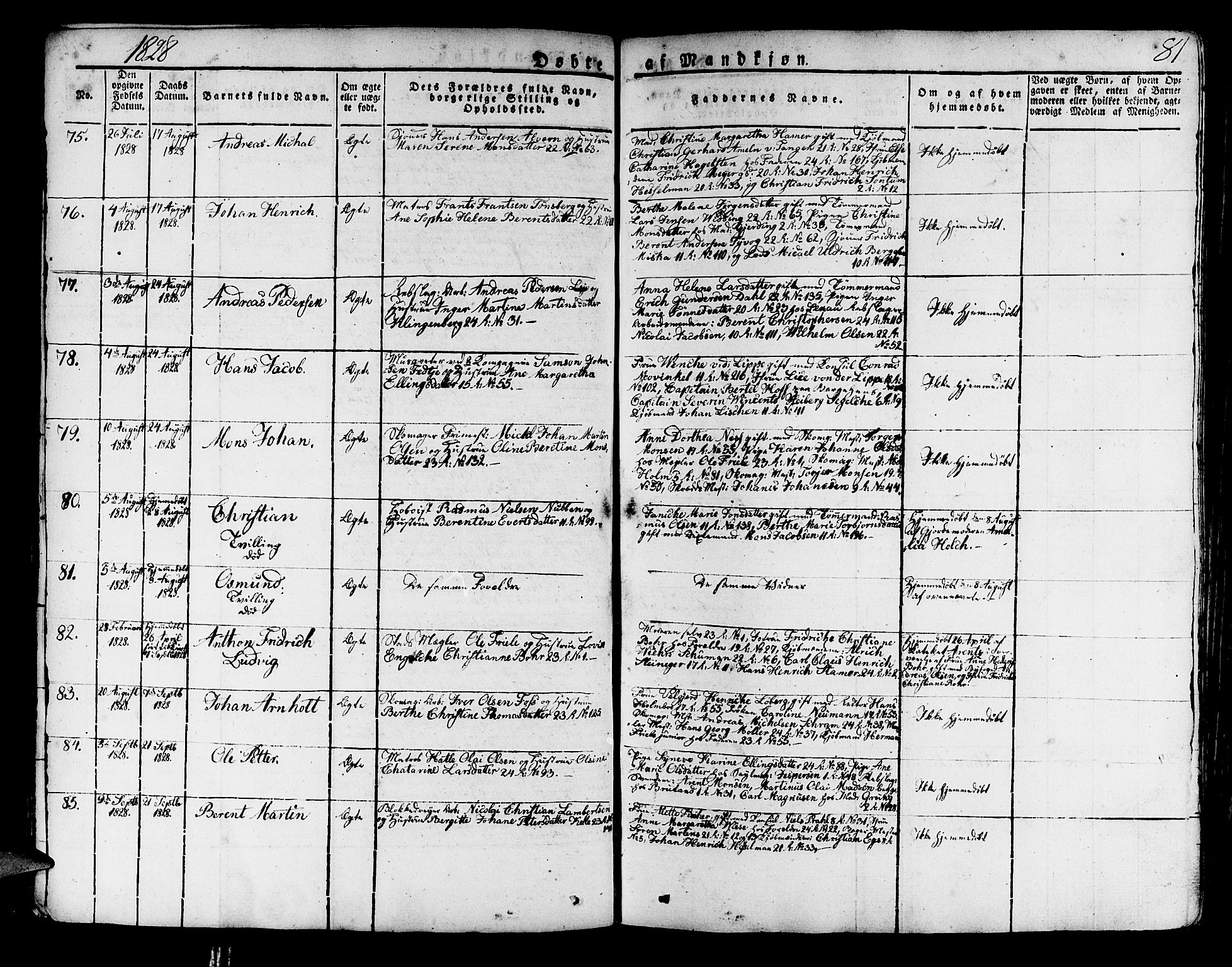 Korskirken sokneprestembete, AV/SAB-A-76101/H/Haa/L0014: Parish register (official) no. A 14, 1823-1835, p. 81