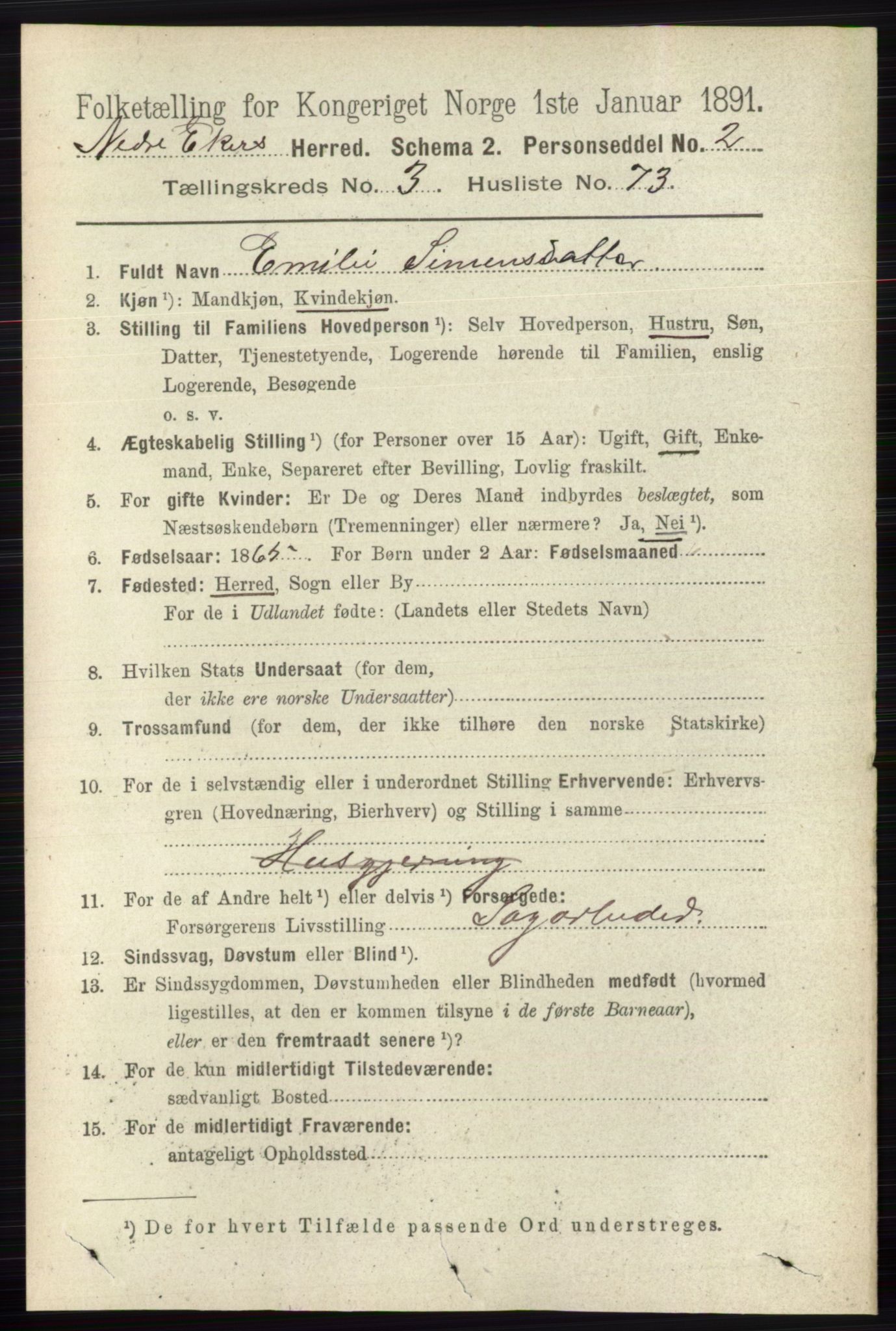 RA, 1891 census for 0625 Nedre Eiker, 1891, p. 1585