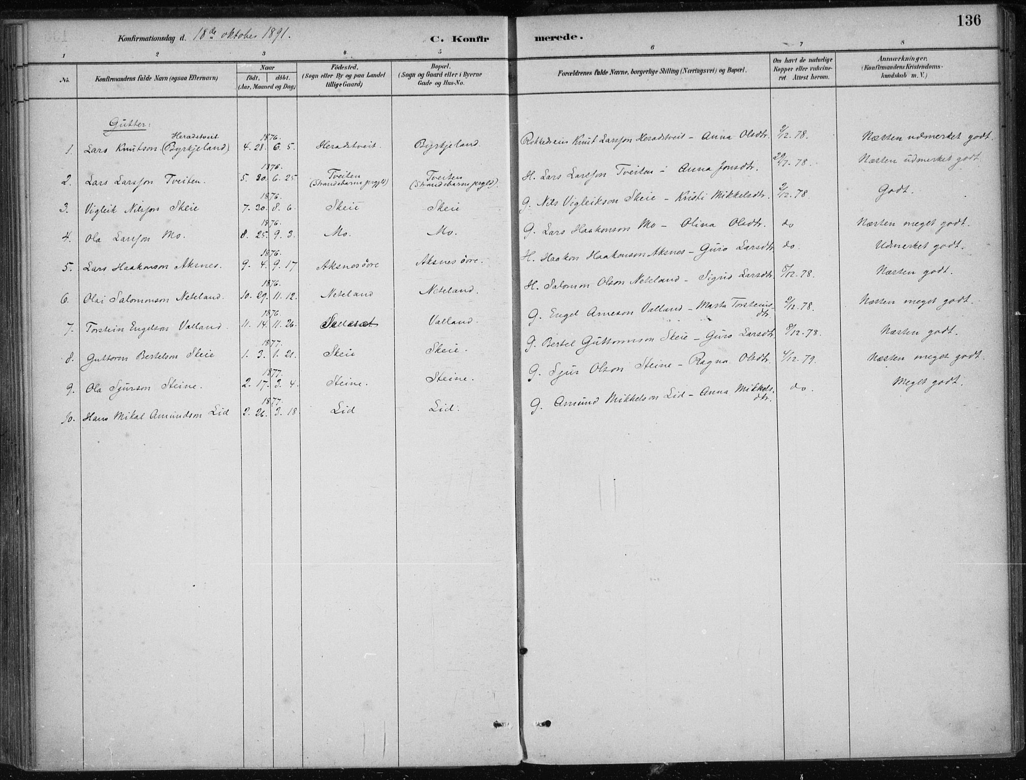 Kvam sokneprestembete, SAB/A-76201/H/Haa: Parish register (official) no. B  1, 1880-1908, p. 136