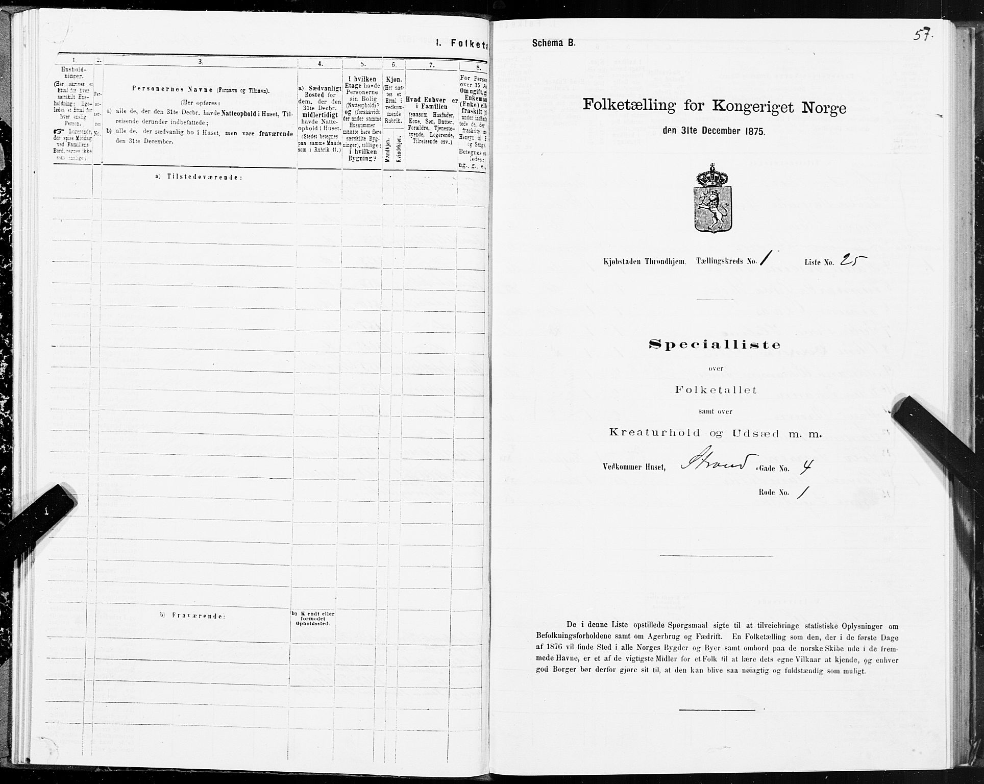 SAT, 1875 census for 1601 Trondheim, 1875, p. 1057