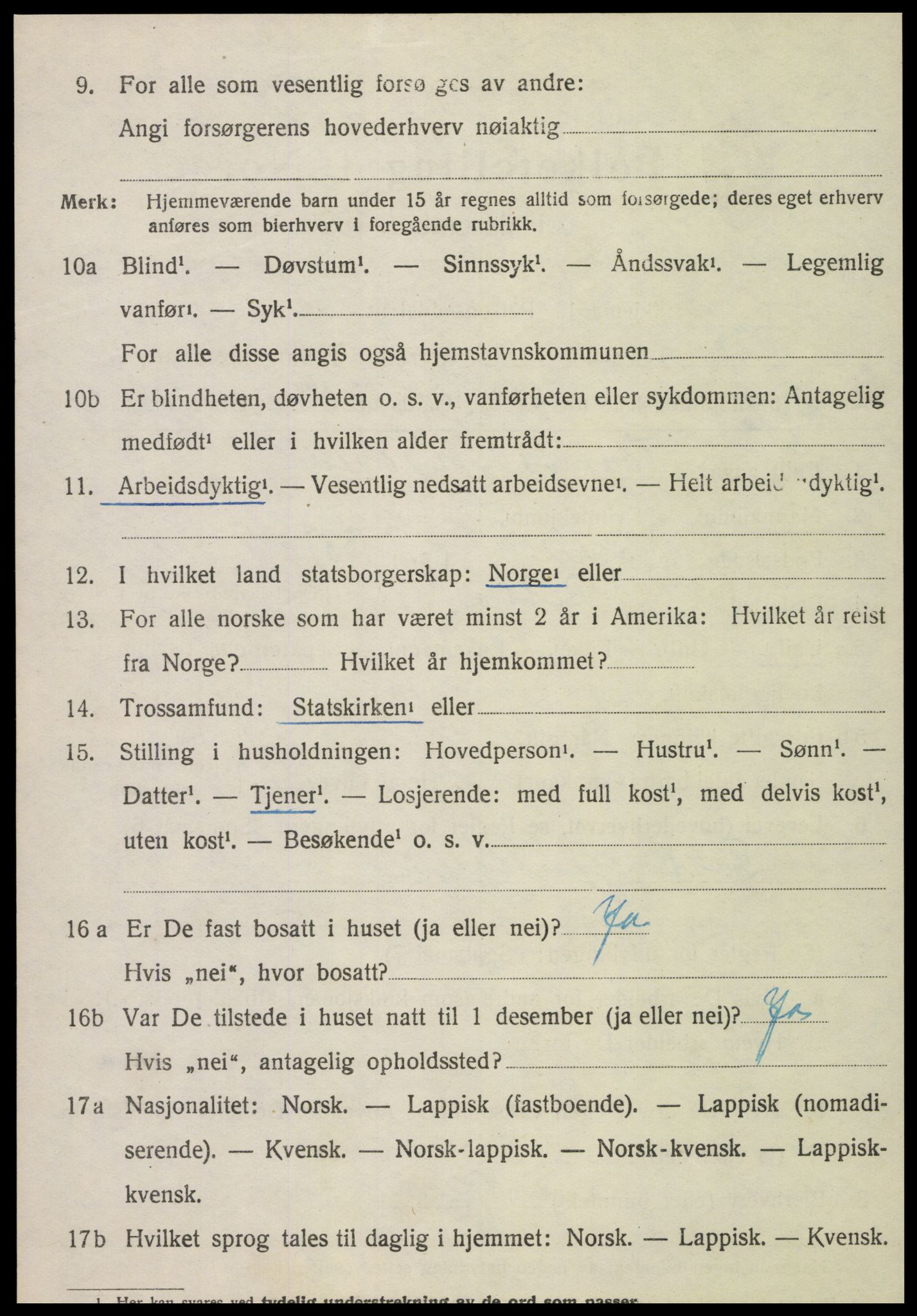 SAT, 1920 census for Kvam, 1920, p. 2306