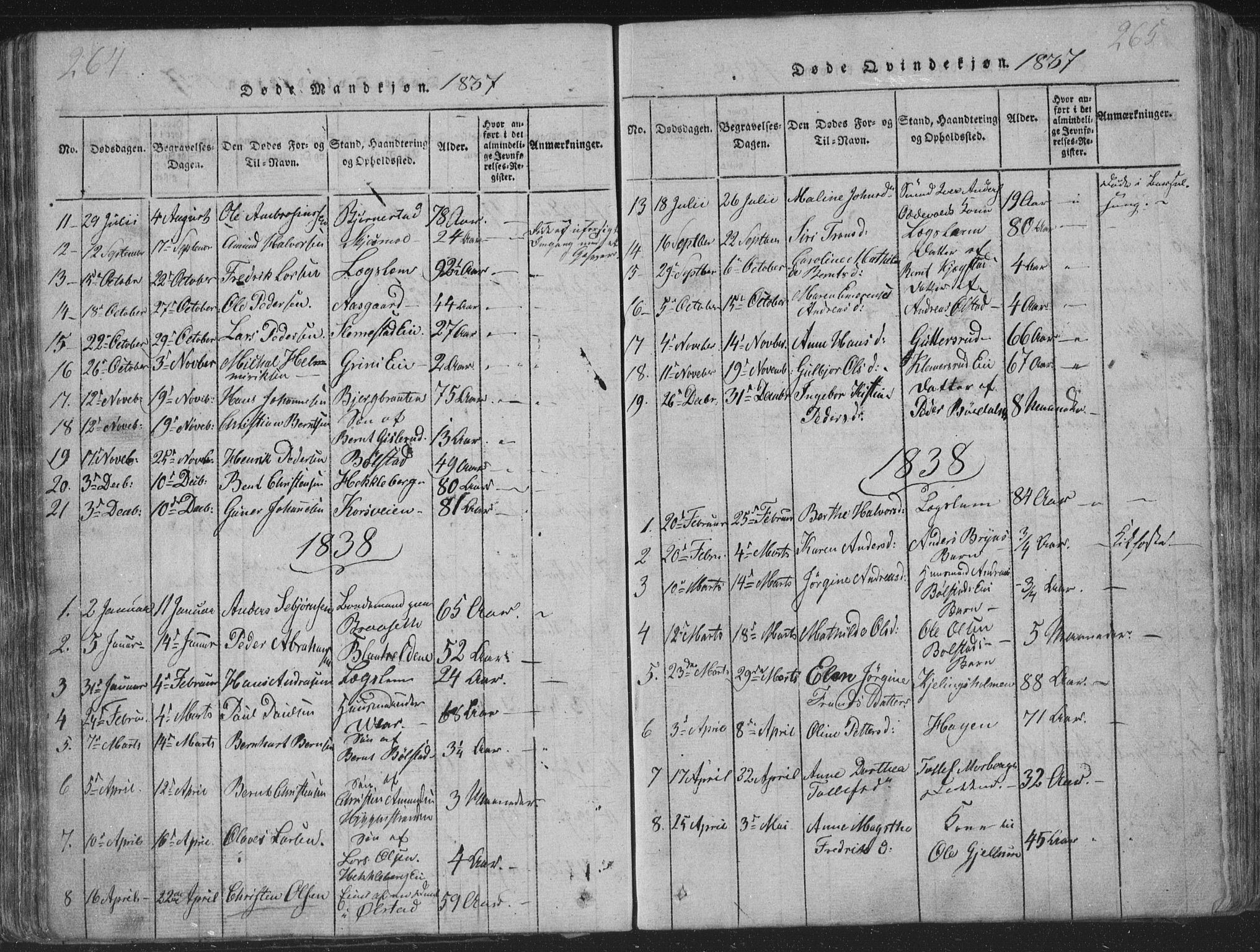 Røyken kirkebøker, SAKO/A-241/G/Ga/L0003: Parish register (copy) no. 3, 1814-1856, p. 264-265