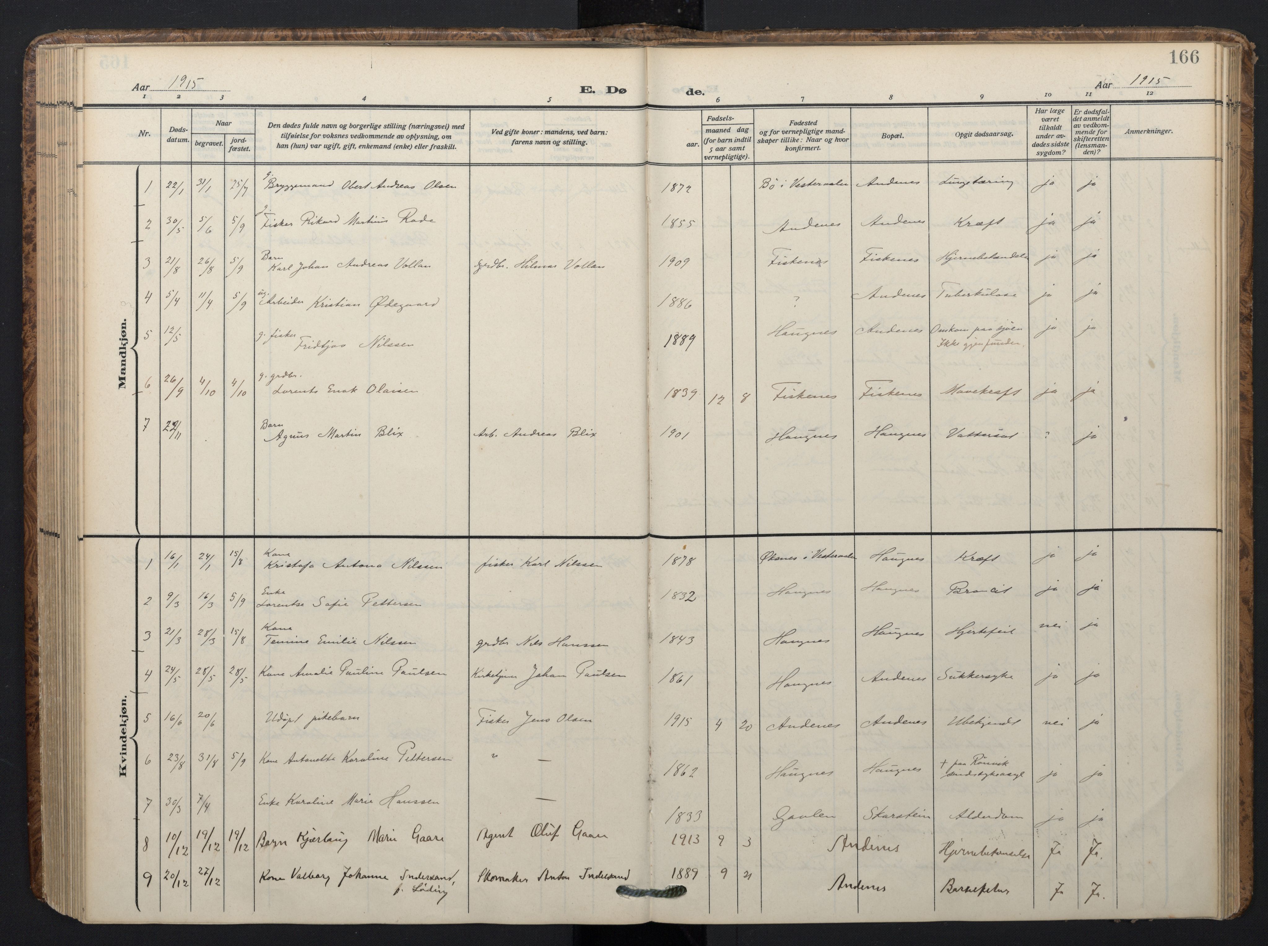 Ministerialprotokoller, klokkerbøker og fødselsregistre - Nordland, SAT/A-1459/899/L1438: Parish register (official) no. 899A06, 1909-1922, p. 166