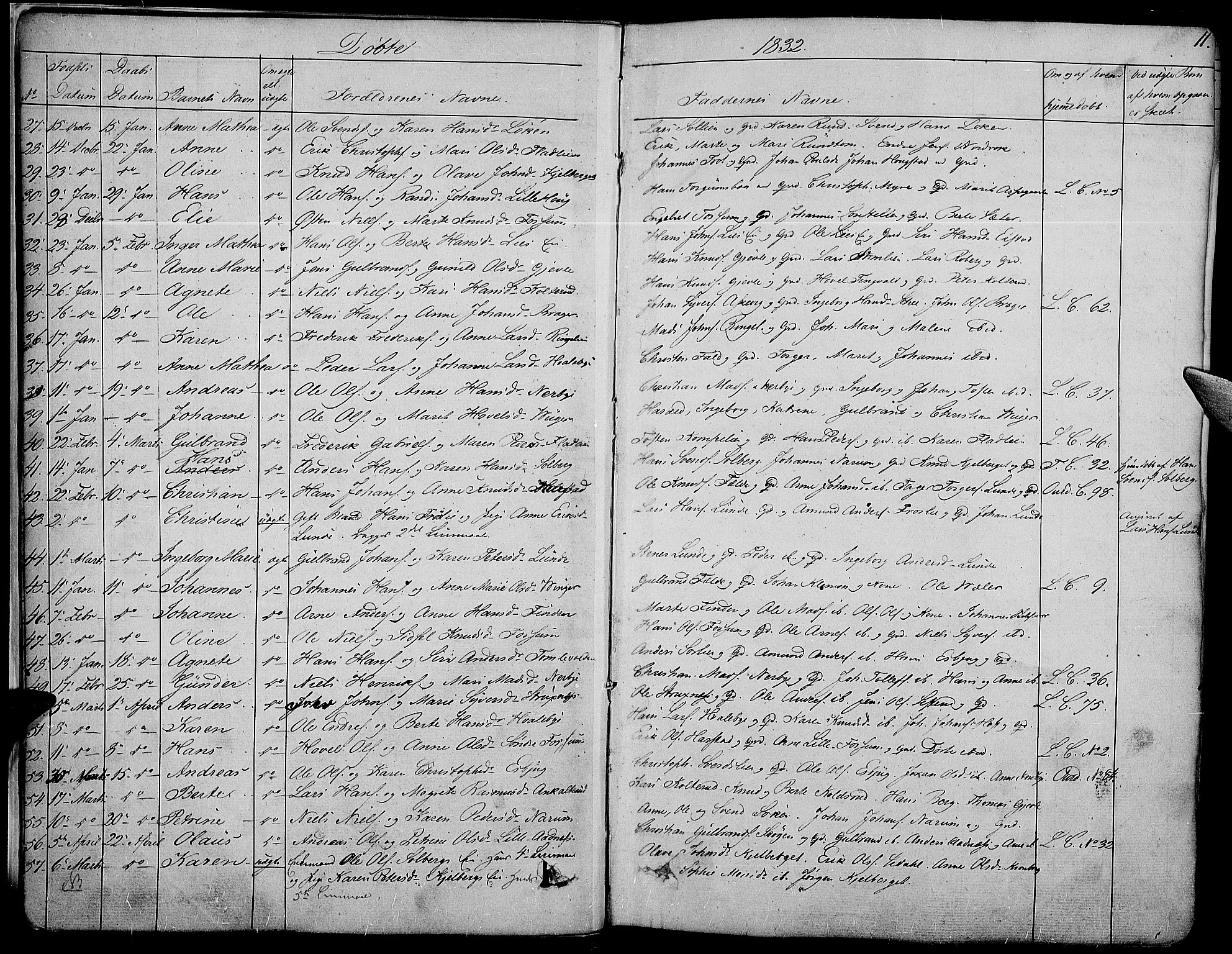 Land prestekontor, SAH/PREST-120/H/Ha/Haa/L0008: Parish register (official) no. 8, 1830-1846, p. 11