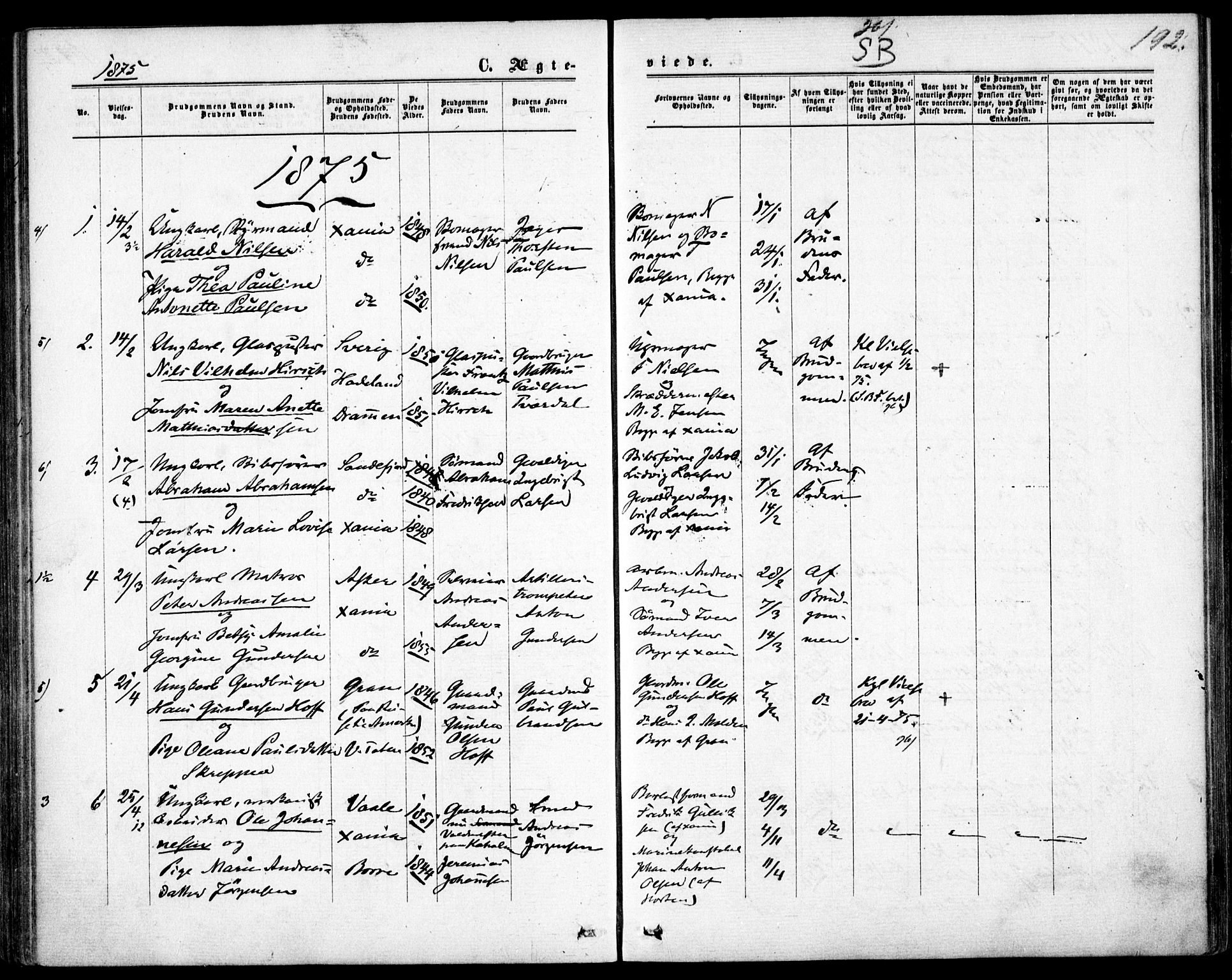 Garnisonsmenigheten Kirkebøker, SAO/A-10846/F/Fa/L0011: Parish register (official) no. 11, 1870-1880, p. 192