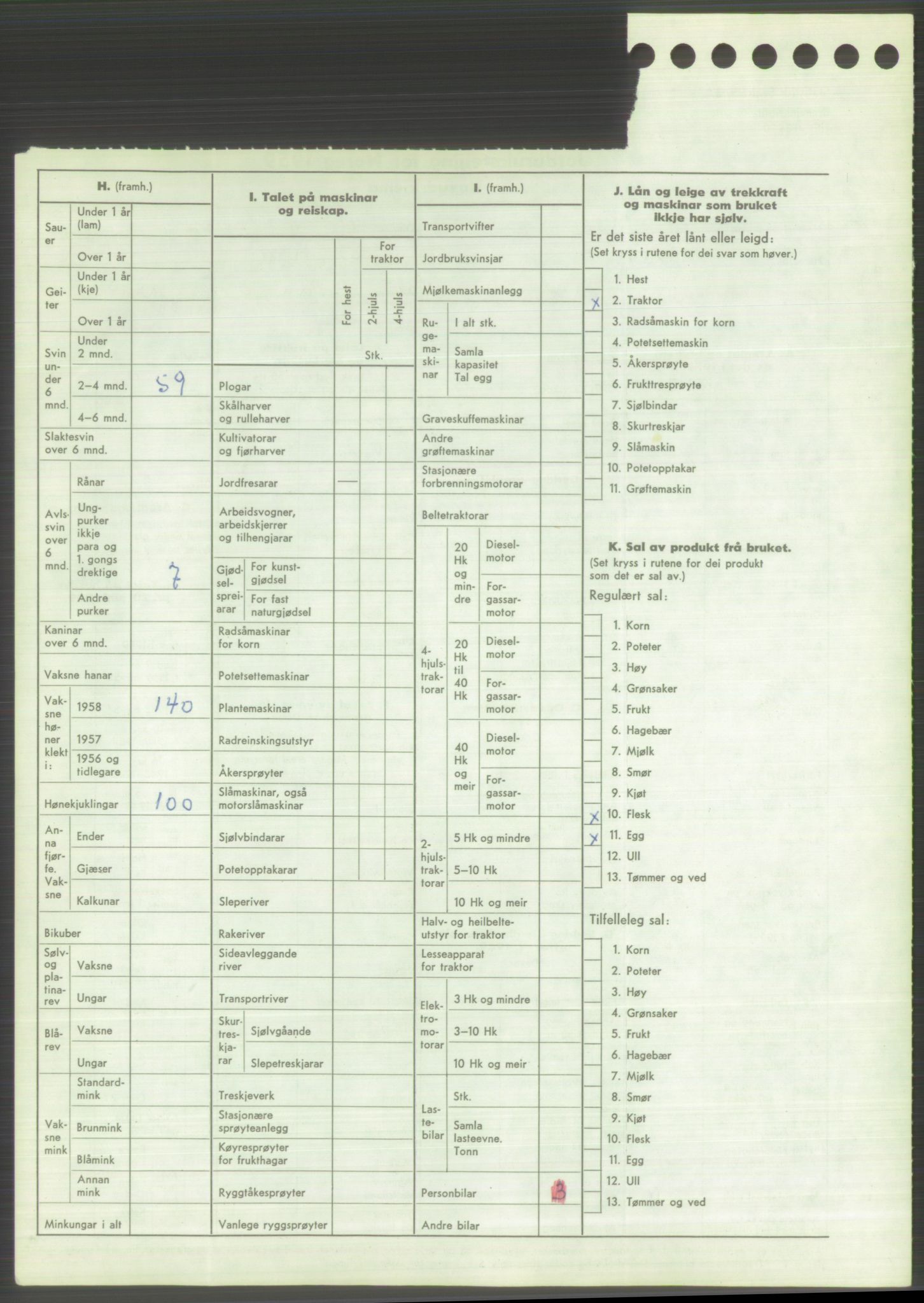 Statistisk sentralbyrå, Næringsøkonomiske emner, Jordbruk, skogbruk, jakt, fiske og fangst, AV/RA-S-2234/G/Gd/L0373: Rogaland: 1130 Strand (kl. 1-2), 1131 Årdal og 1132 Fister, 1959, p. 698