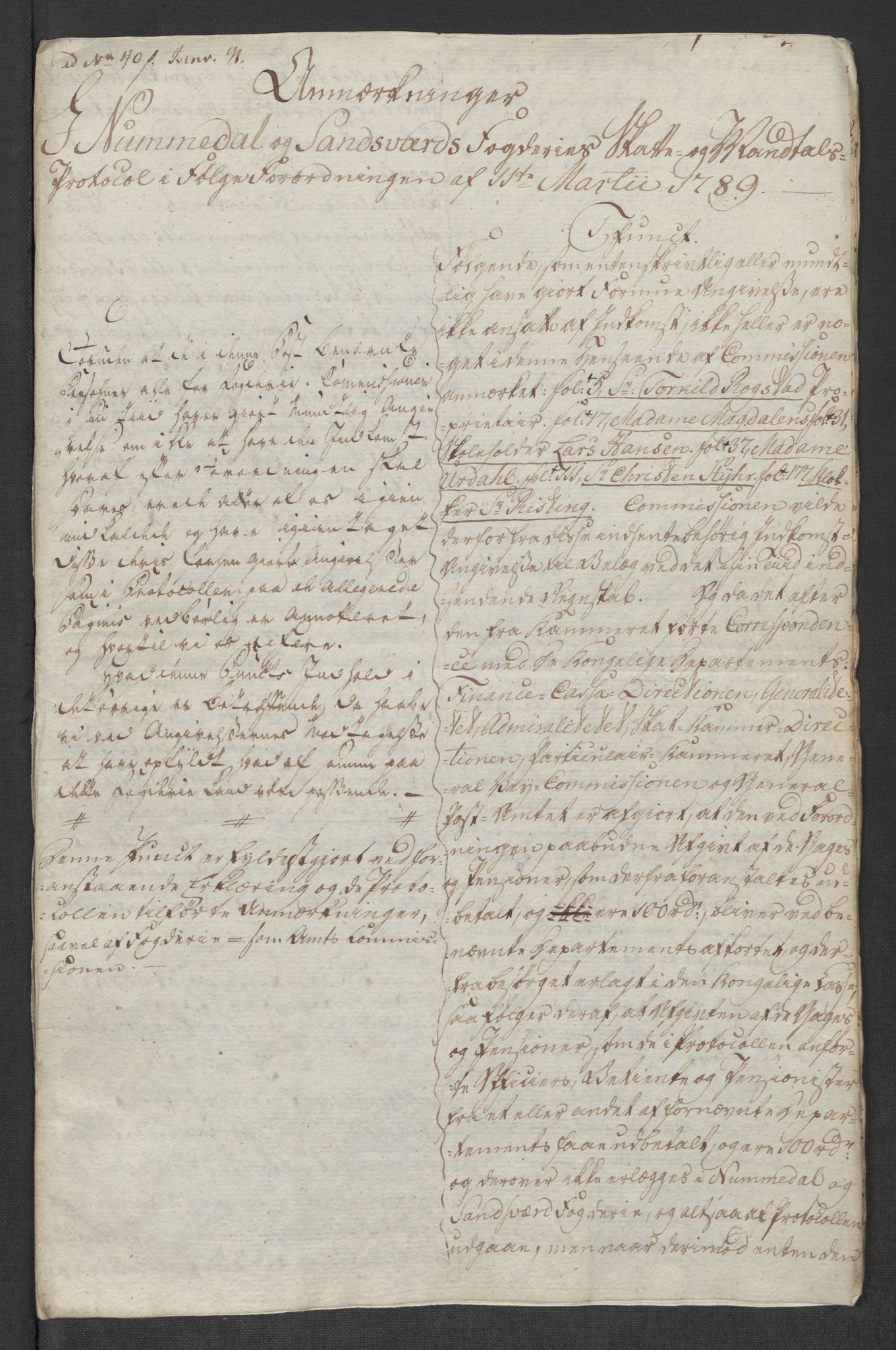 Rentekammeret inntil 1814, Reviderte regnskaper, Mindre regnskaper, RA/EA-4068/Rf/Rfe/L0031: Nordmøre fogderi, Numedal og Sandsvær fogderi, 1789, p. 336