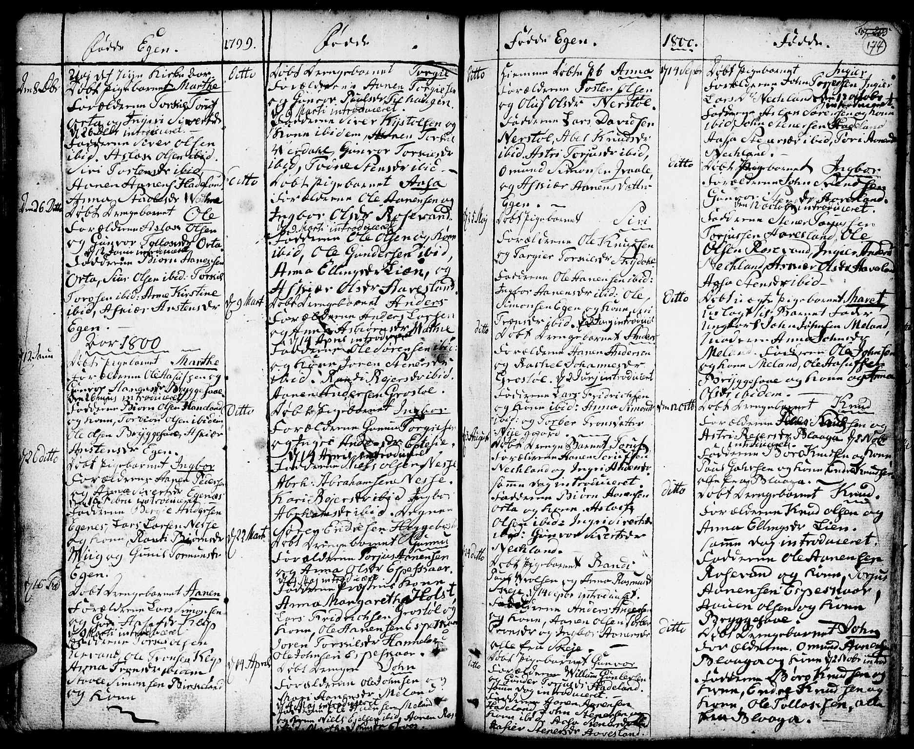 Hægebostad sokneprestkontor, SAK/1111-0024/F/Fa/Faa/L0001: Parish register (official) no. A 1 /2, 1760-1823, p. 174