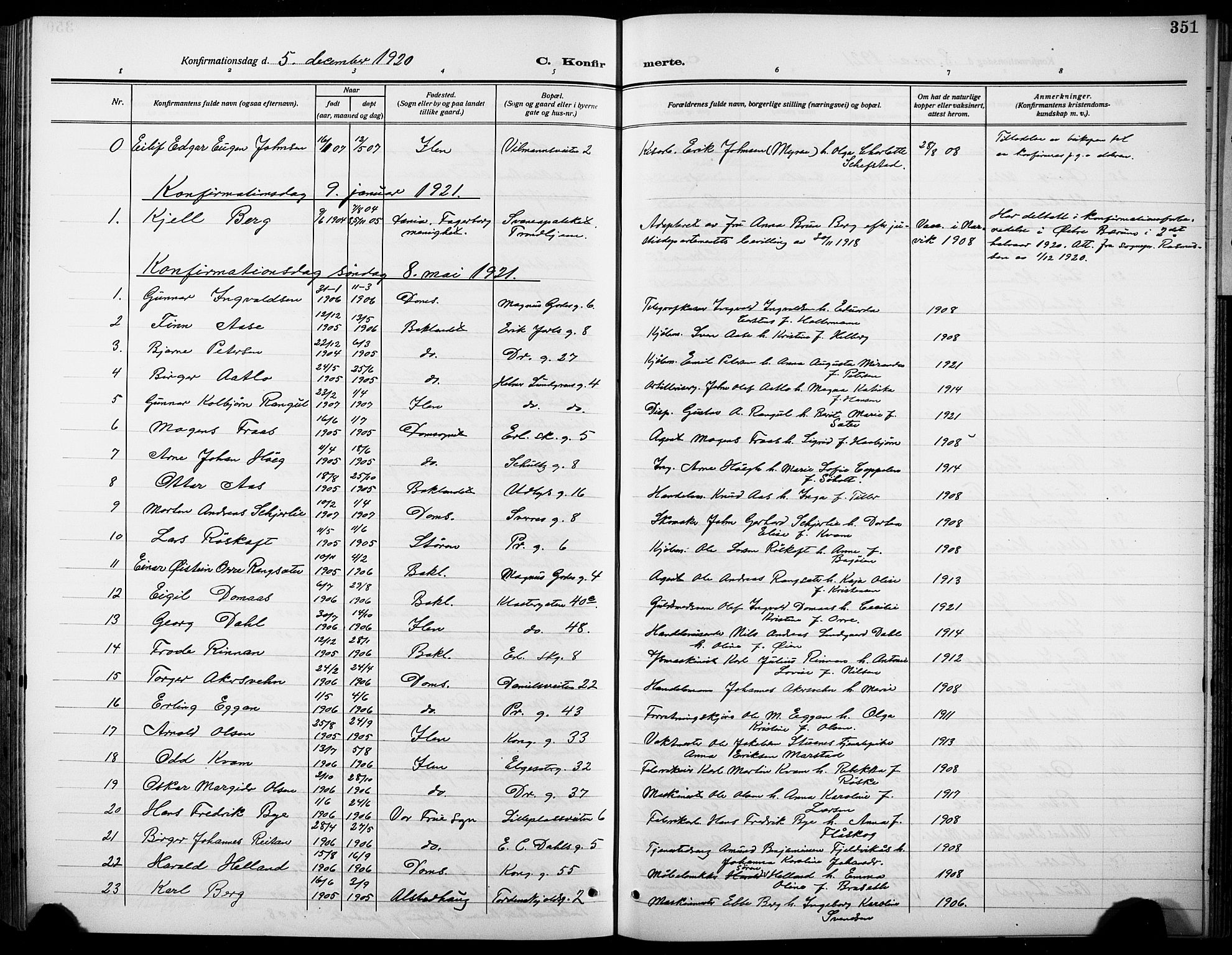 Ministerialprotokoller, klokkerbøker og fødselsregistre - Sør-Trøndelag, SAT/A-1456/601/L0096: Parish register (copy) no. 601C14, 1911-1931, p. 351
