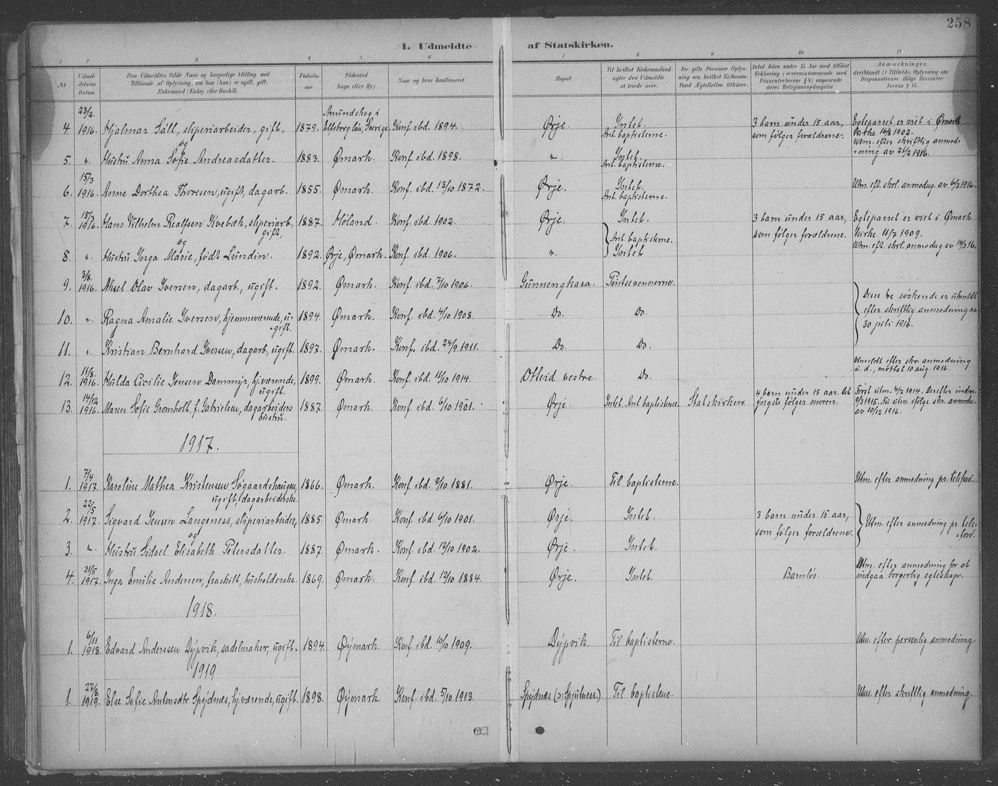 Aremark prestekontor Kirkebøker, SAO/A-10899/F/Fb/L0005: Parish register (official) no. II 5, 1895-1919, p. 258