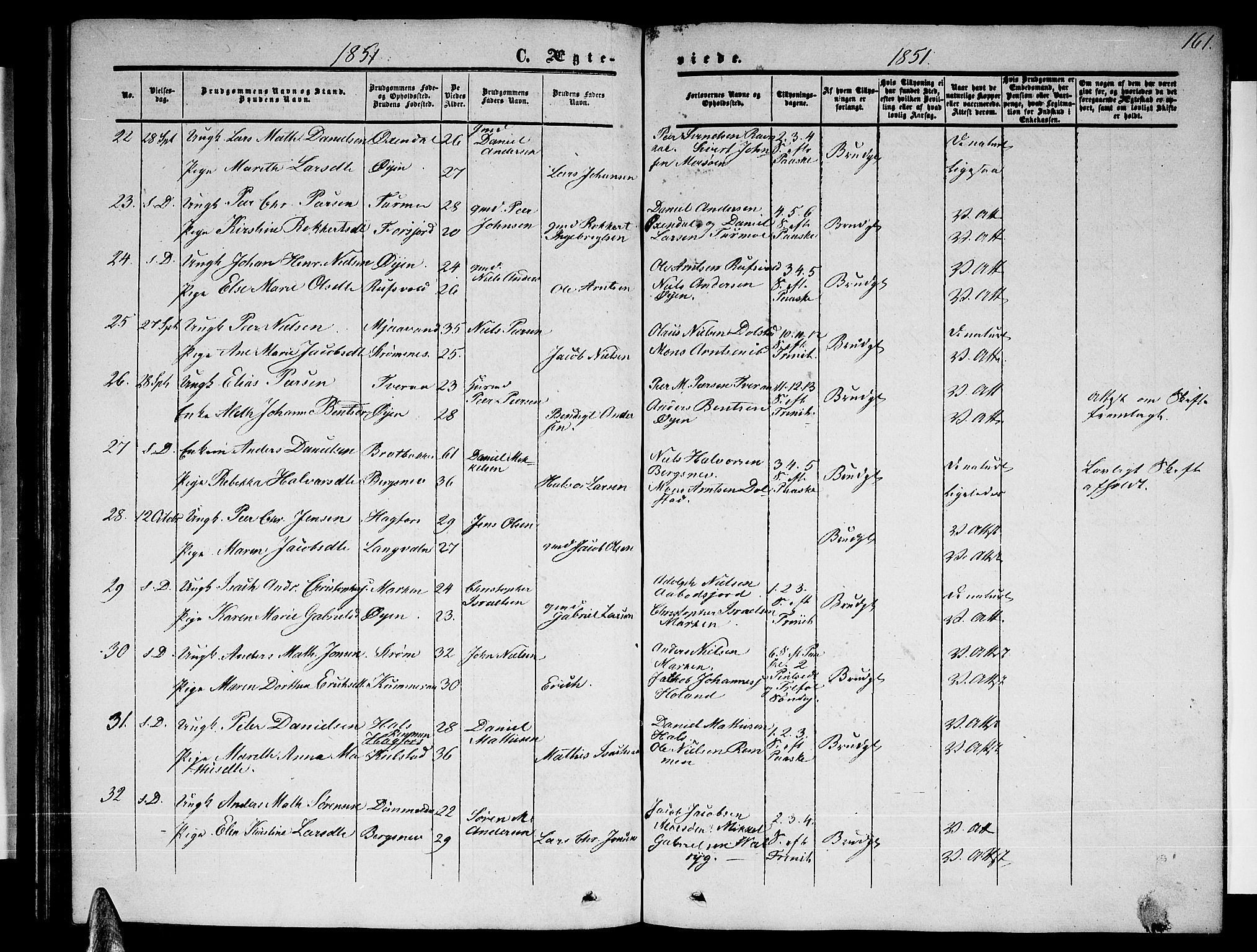Ministerialprotokoller, klokkerbøker og fødselsregistre - Nordland, SAT/A-1459/820/L0301: Parish register (copy) no. 820C03, 1851-1858, p. 161