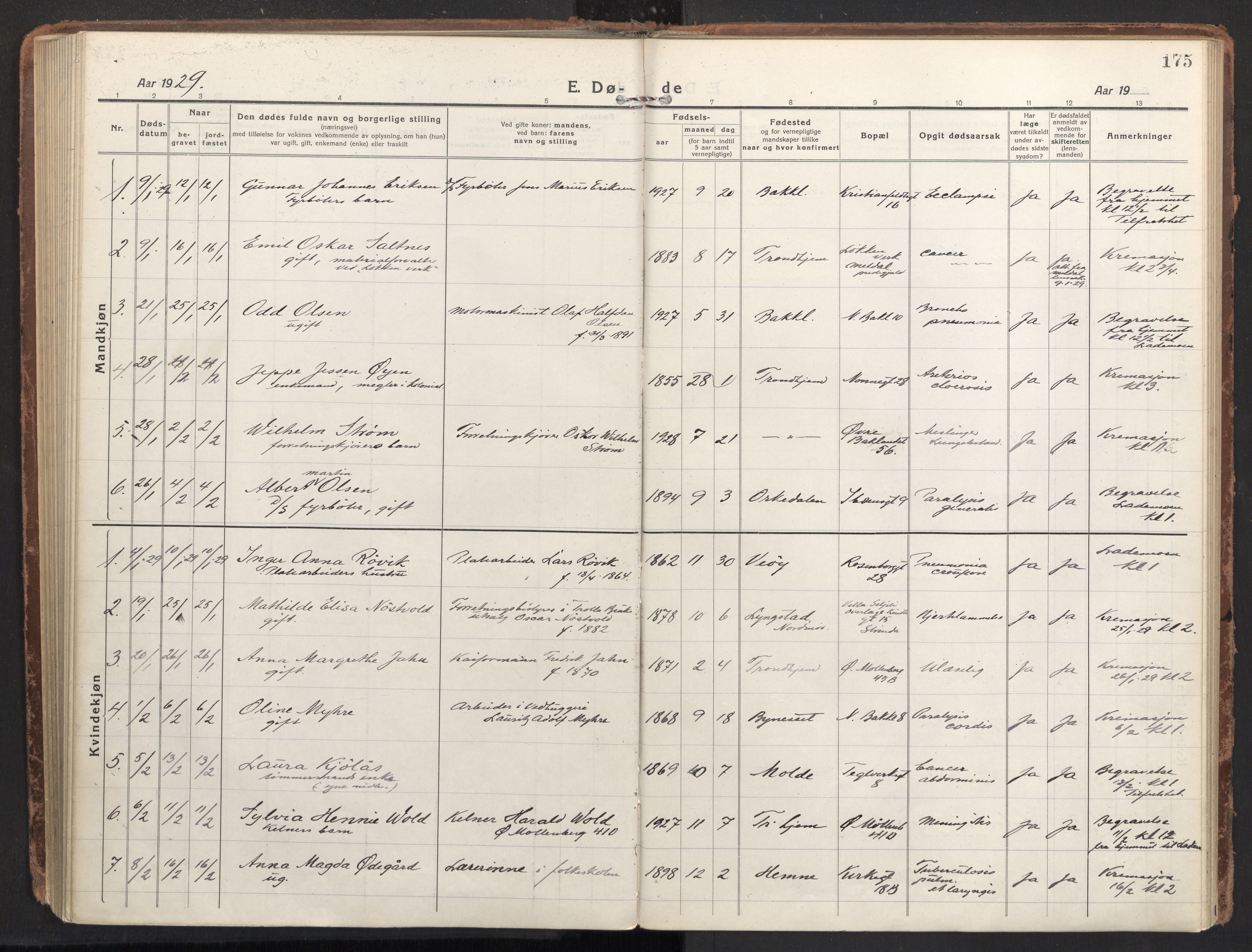 Ministerialprotokoller, klokkerbøker og fødselsregistre - Sør-Trøndelag, AV/SAT-A-1456/604/L0207: Parish register (official) no. 604A27, 1917-1933, p. 175