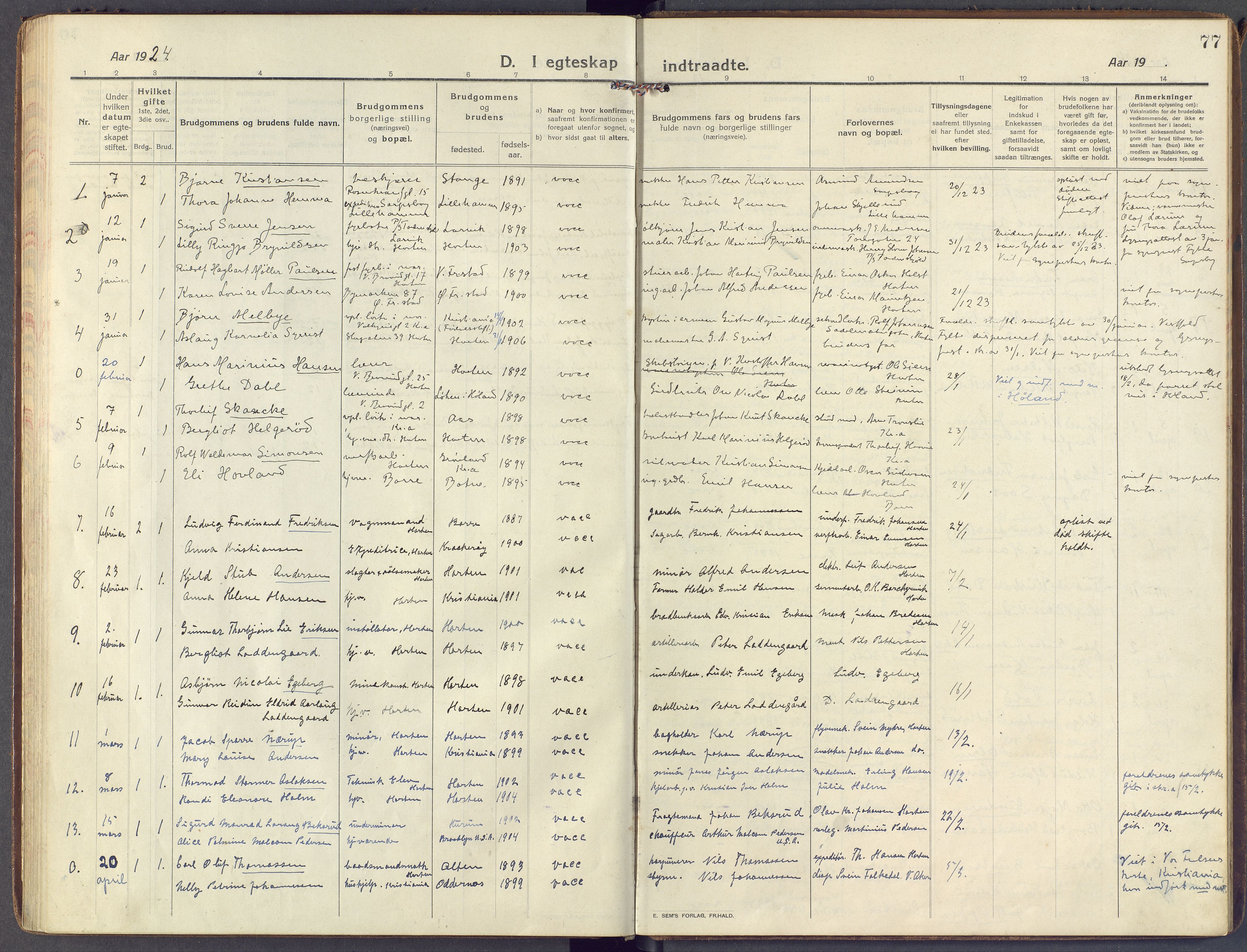 Horten kirkebøker, SAKO/A-348/F/Fa/L0008: Parish register (official) no. 8, 1913-1924, p. 77