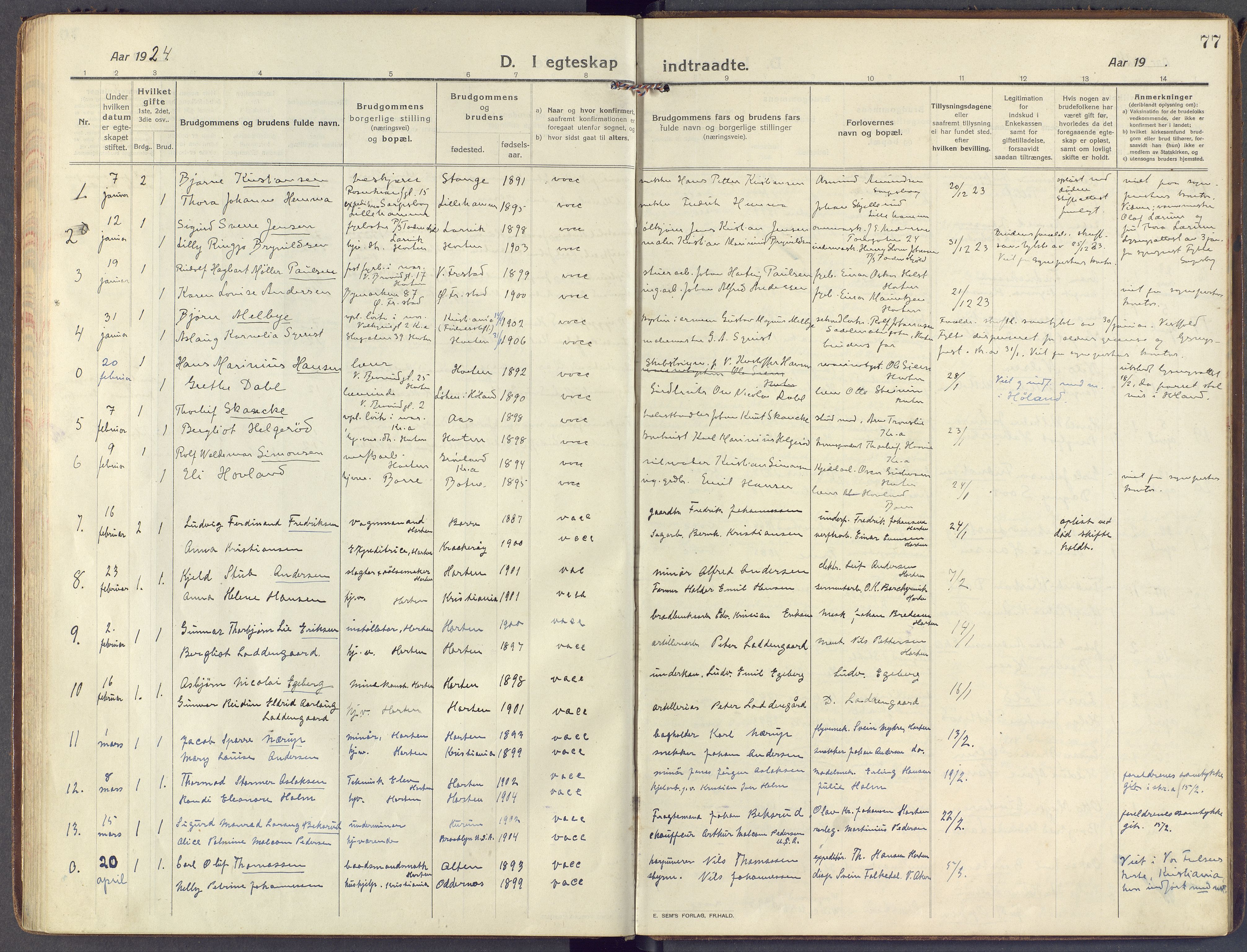 Horten kirkebøker, AV/SAKO-A-348/F/Fa/L0008: Parish register (official) no. 8, 1913-1924, p. 77