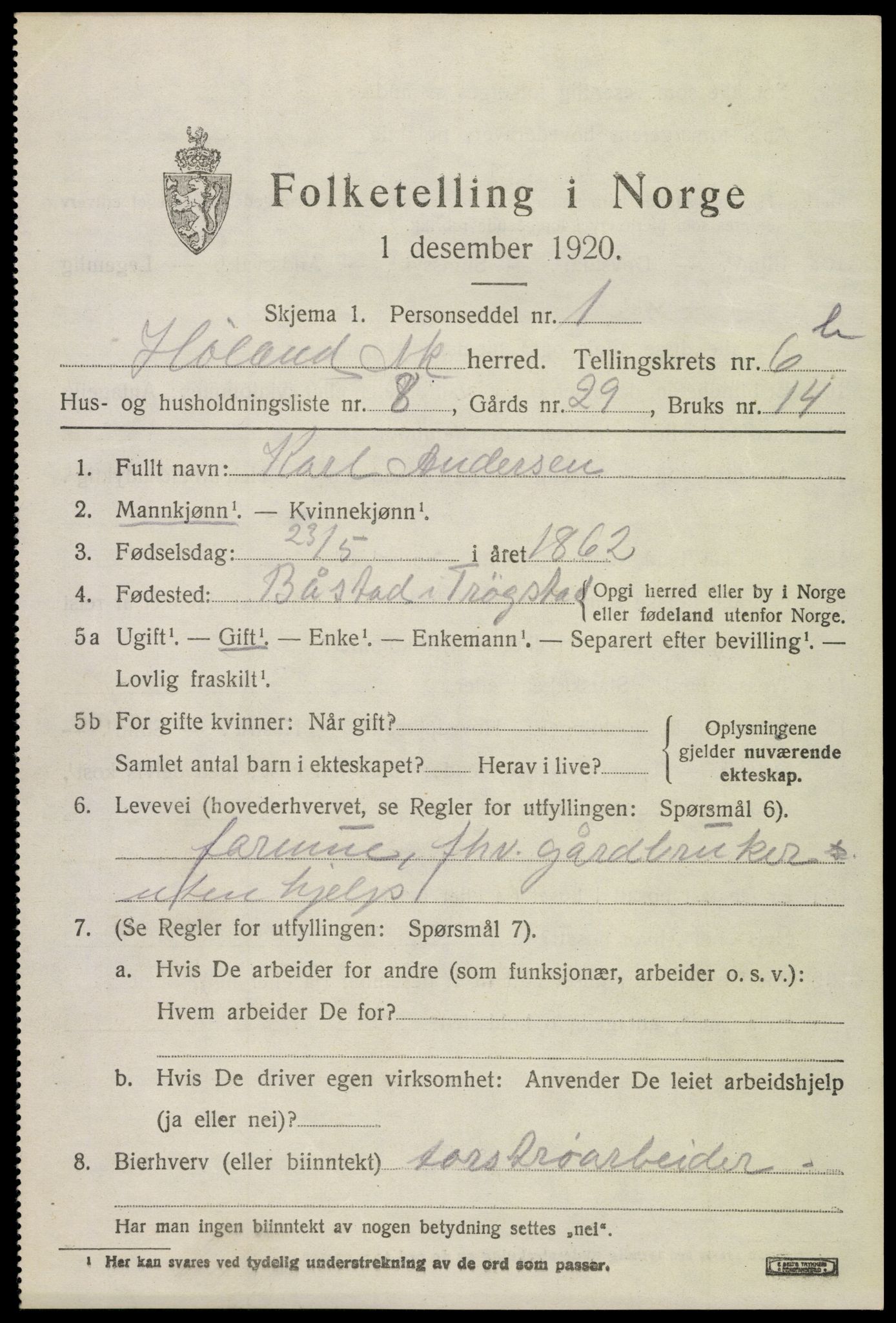 SAO, 1920 census for Høland, 1920, p. 9099