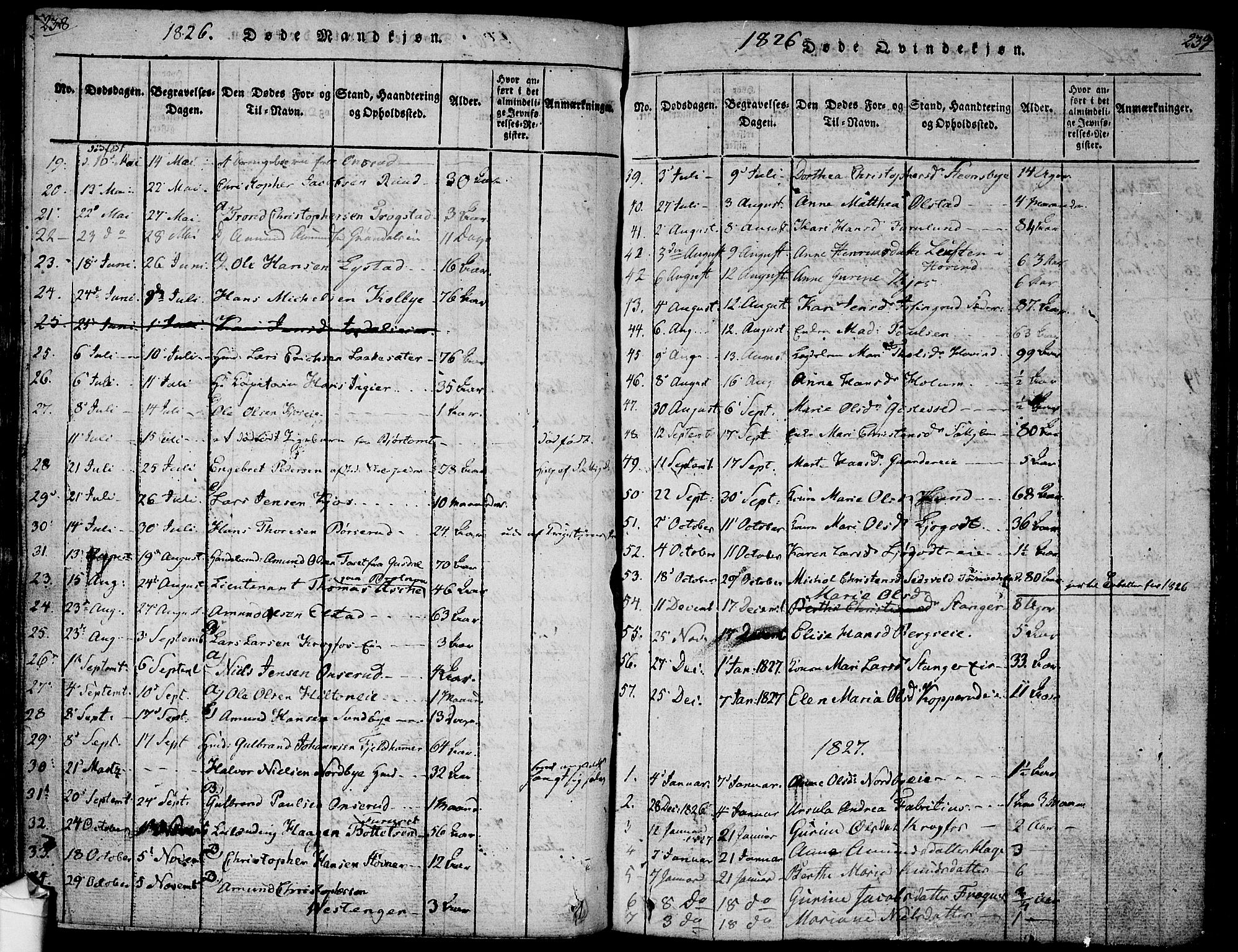 Ullensaker prestekontor Kirkebøker, SAO/A-10236a/F/Fa/L0013: Parish register (official) no. I 13, 1815-1835, p. 238-239